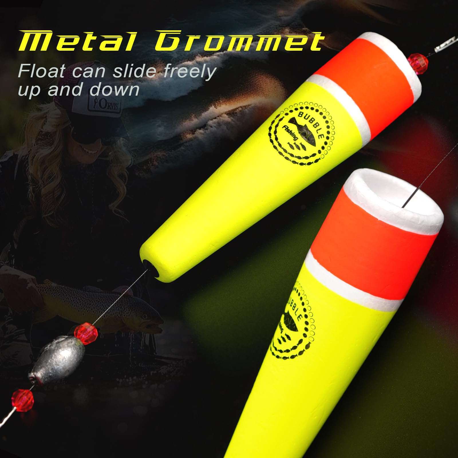 BUBBLE FISHING Fishing Floats Rigs Popping Corks for Saltwater Rattle Weighted Bobbers Fishing Tackle (4pcs, 4 in, Yellow) 5