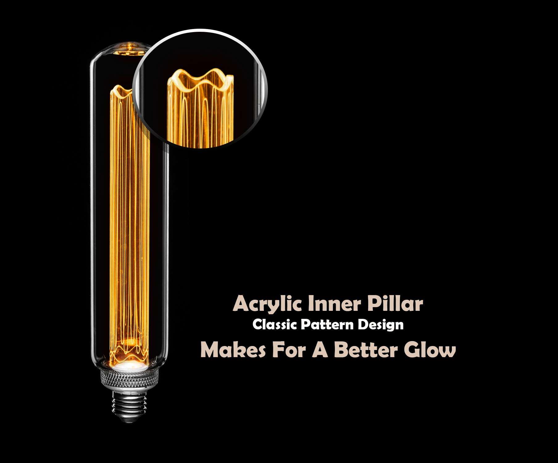 Next Glow Decorative LED Light Bulb E26 Standard Base, Acrylic Inner Pillar 3.5W, Dimmable T60 Style Glow, Beautiful Home Decor Lighting for Kitchen, Pendant Fixtures. (Smokey/Gray) 3