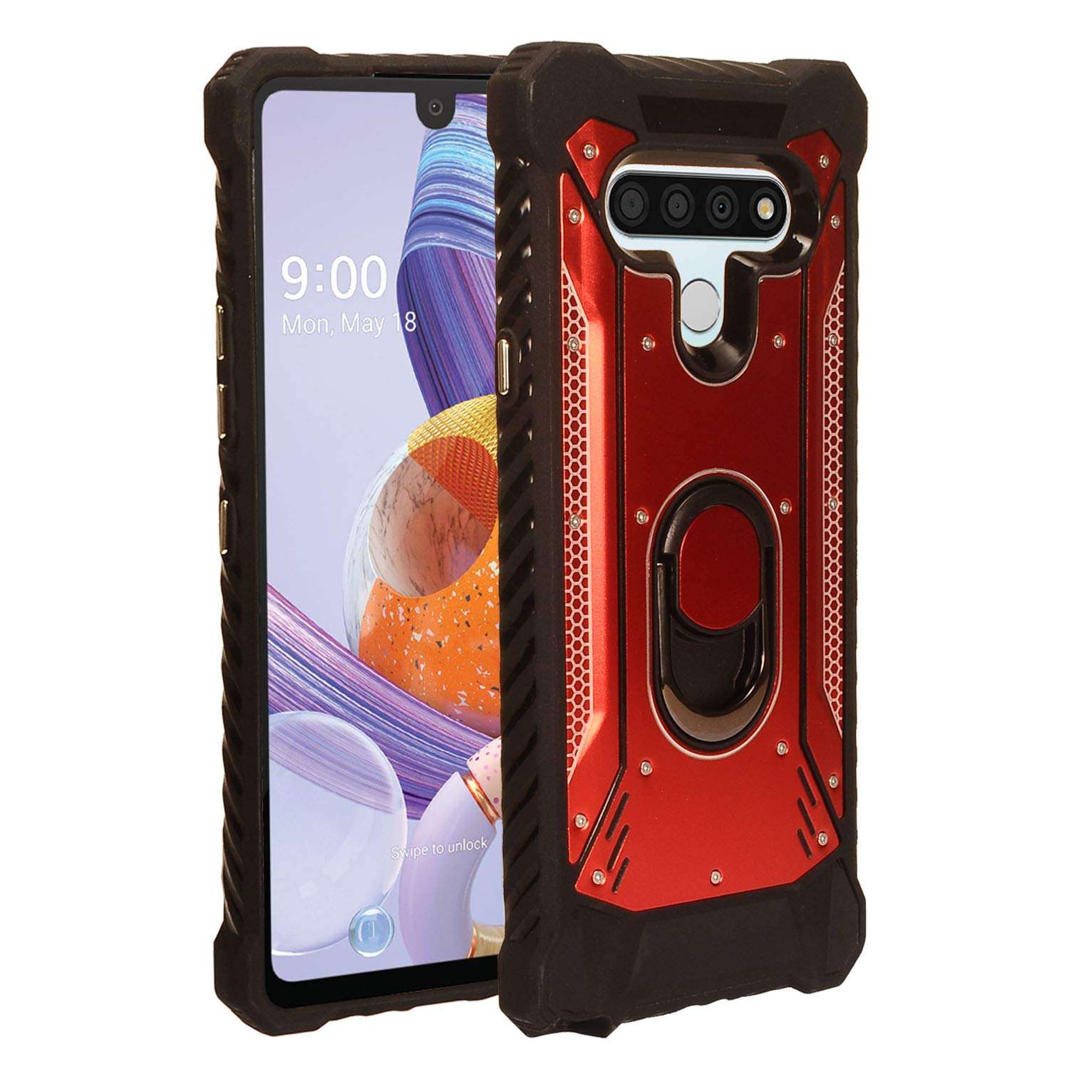 CELZEN - for LG Stylo 6 LM-Q730 (2020) - Aluminum Metal Hybrid Phone Case with Stand - ZY0 Red 3