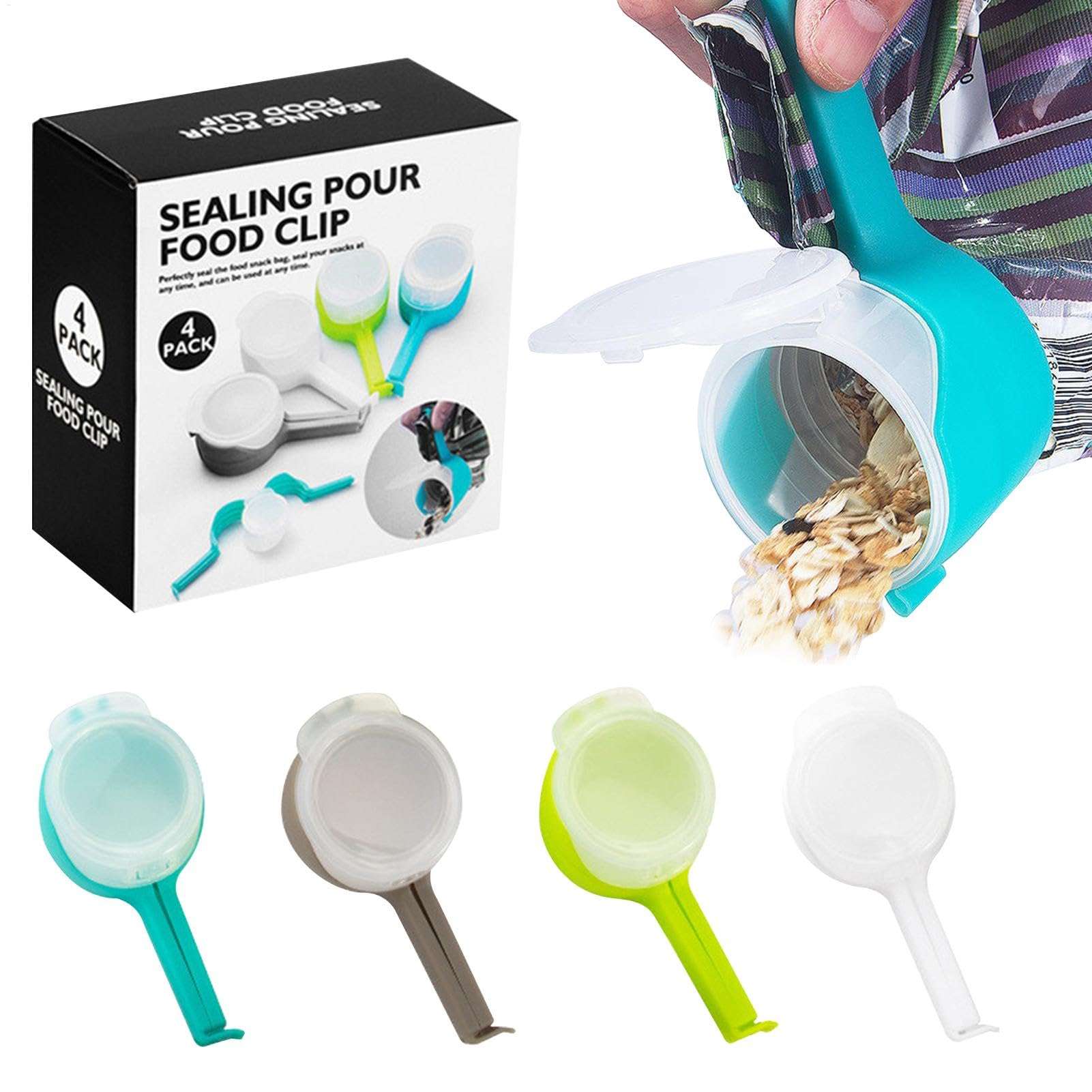 Bag Clips for Food Storage, 13CM Bag Clips with 6CM Pour Spout, Practical Food Bag Clips with Spout and Lid, Portable Healthy Food Clips Bag Sealing Clips, for Kitchen Gadgets 2