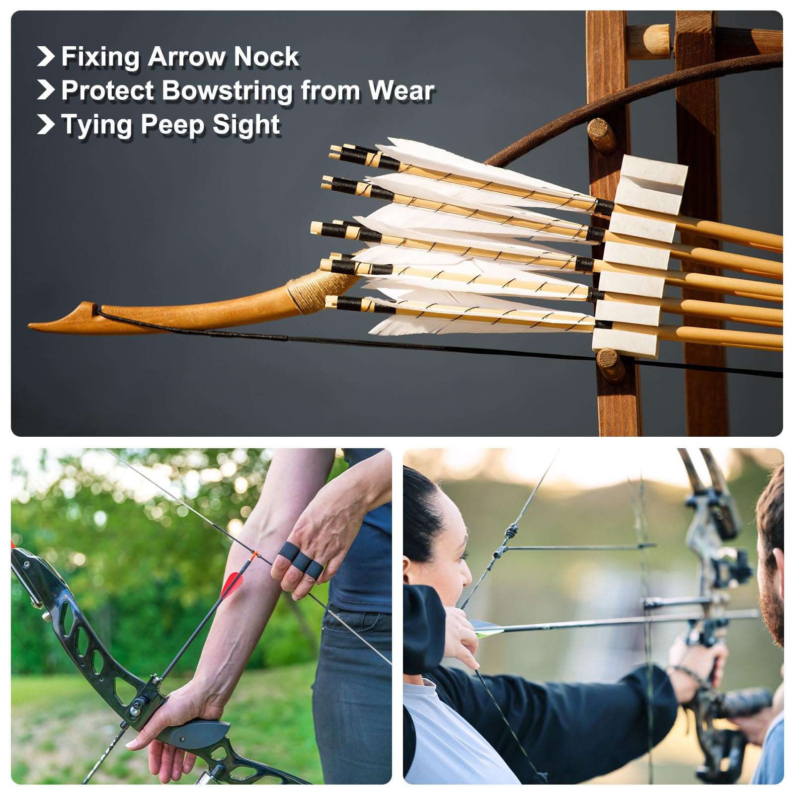 PATIKIL Archery Bow String Serving Thread 120 Yard/110M, Bowstring Thread for Tying Peep Sight Nock Compound Recurve Bow, Red Black 6