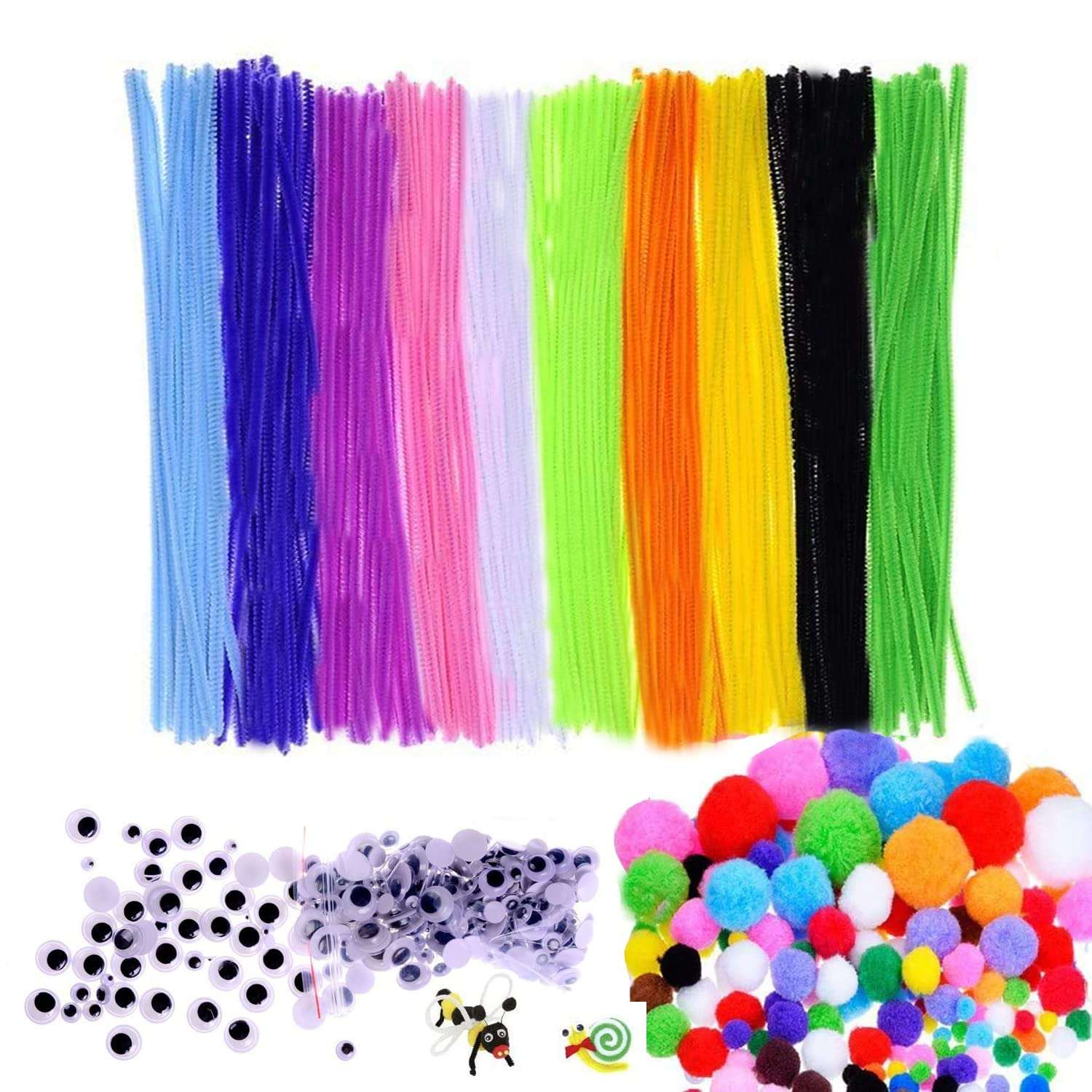 450 Pcs Pipe Cleaners, Which Includes 100Pcs Pipe Cleaners Craft,150Pcs Googly Eyes Self Adhesive and 200Pcs Pompoms for Arts and Crafts for Kids Ages 8-12 5
