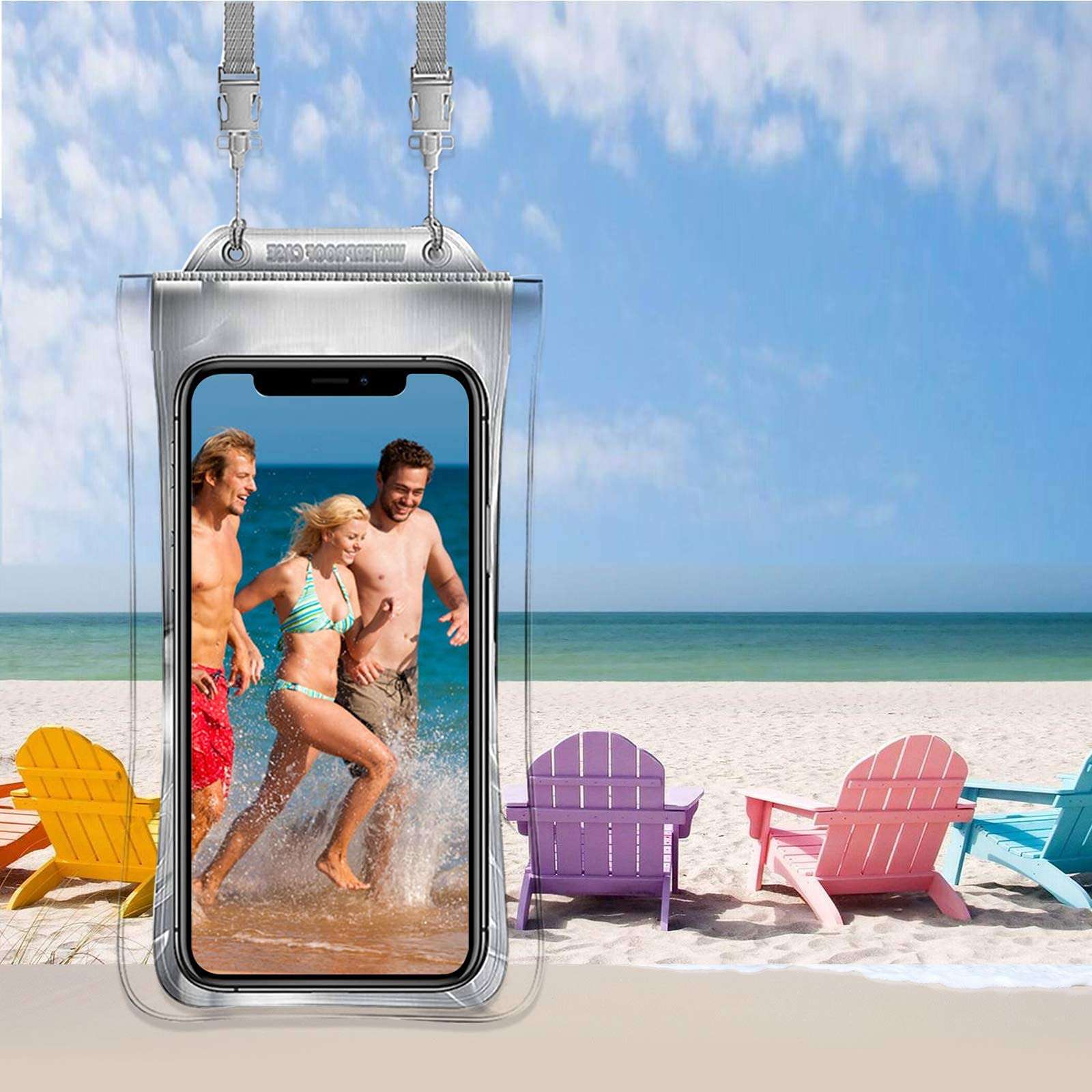 BEOBEU Universal Floating Waterproof Phone Case,IPX8 Waterproof Dry Bag Phone Pouch Compatible for iPhone 12/12 Pro Max/11/11 Pro/SE/Xs Max/XR/8P/7 Galaxy up to 6.8", Gray 3