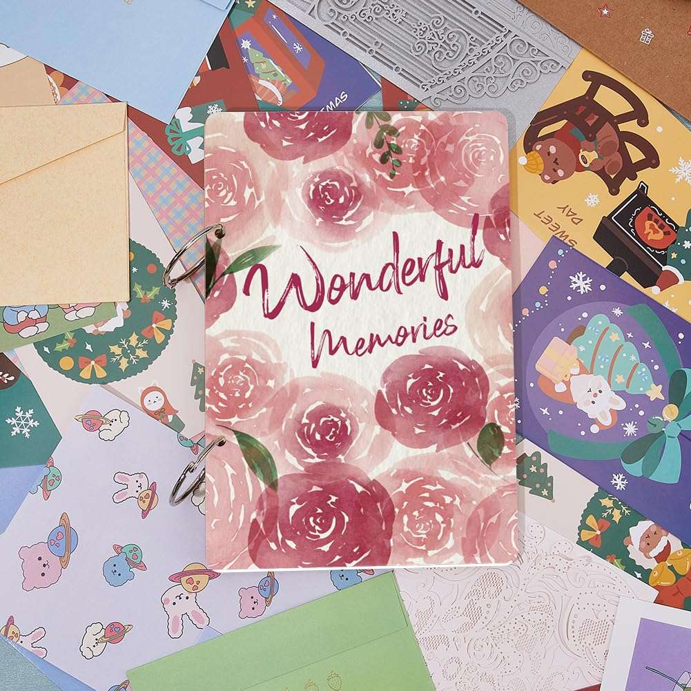 SUPERDANT Wonderful Memories Greeting Card Organizer Planning Book Binder Card Keeper Watercolor Roses Birthday Cards Holder Wooden Keeper Binder Photo Album Cover Keepsake Birthday Wedding Gift 6