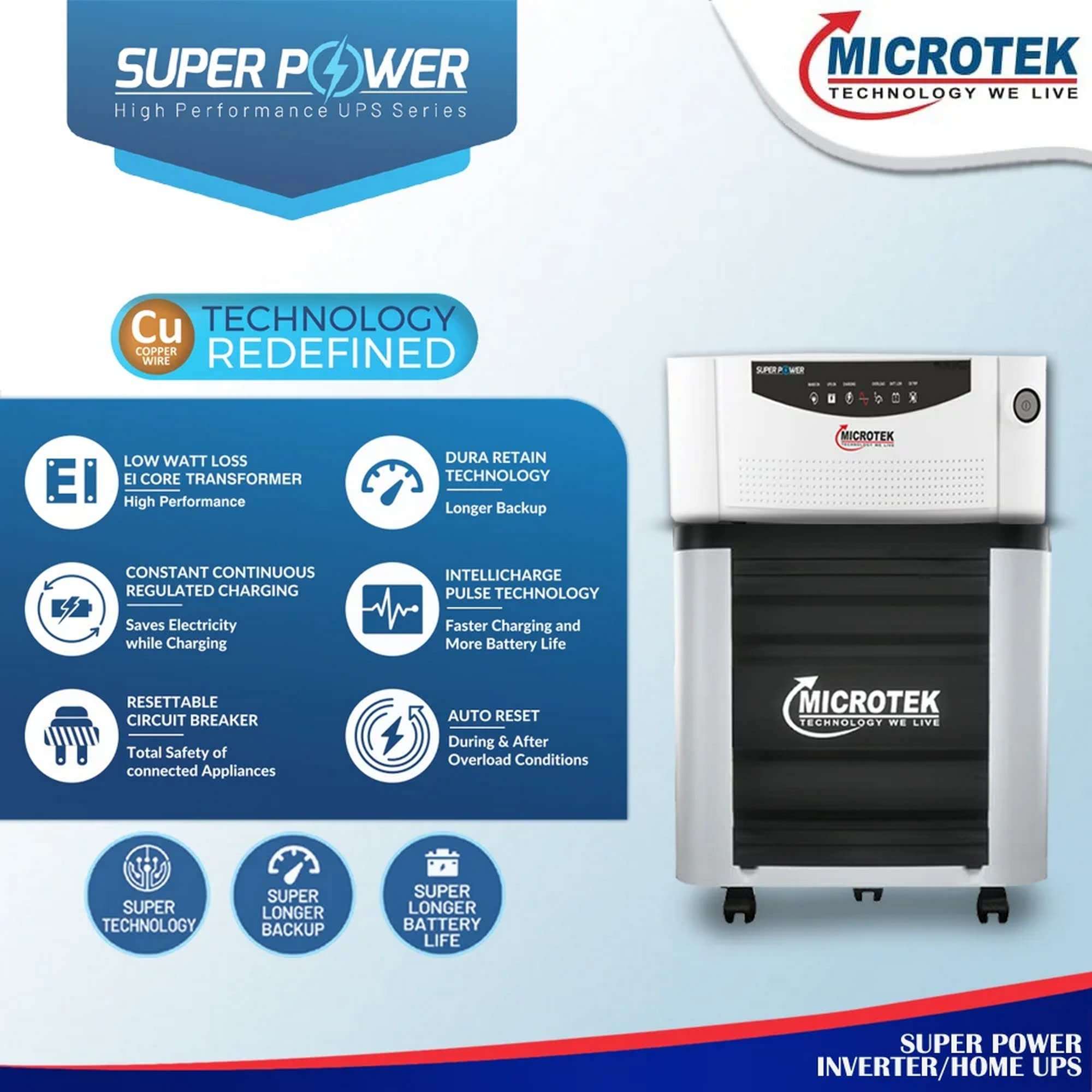 Microtek Super Power 1100 Advanced Digital 950VA/12V Inverter, Support 1 Battery with 2 Year Warranty for Home, Office & Shops 4