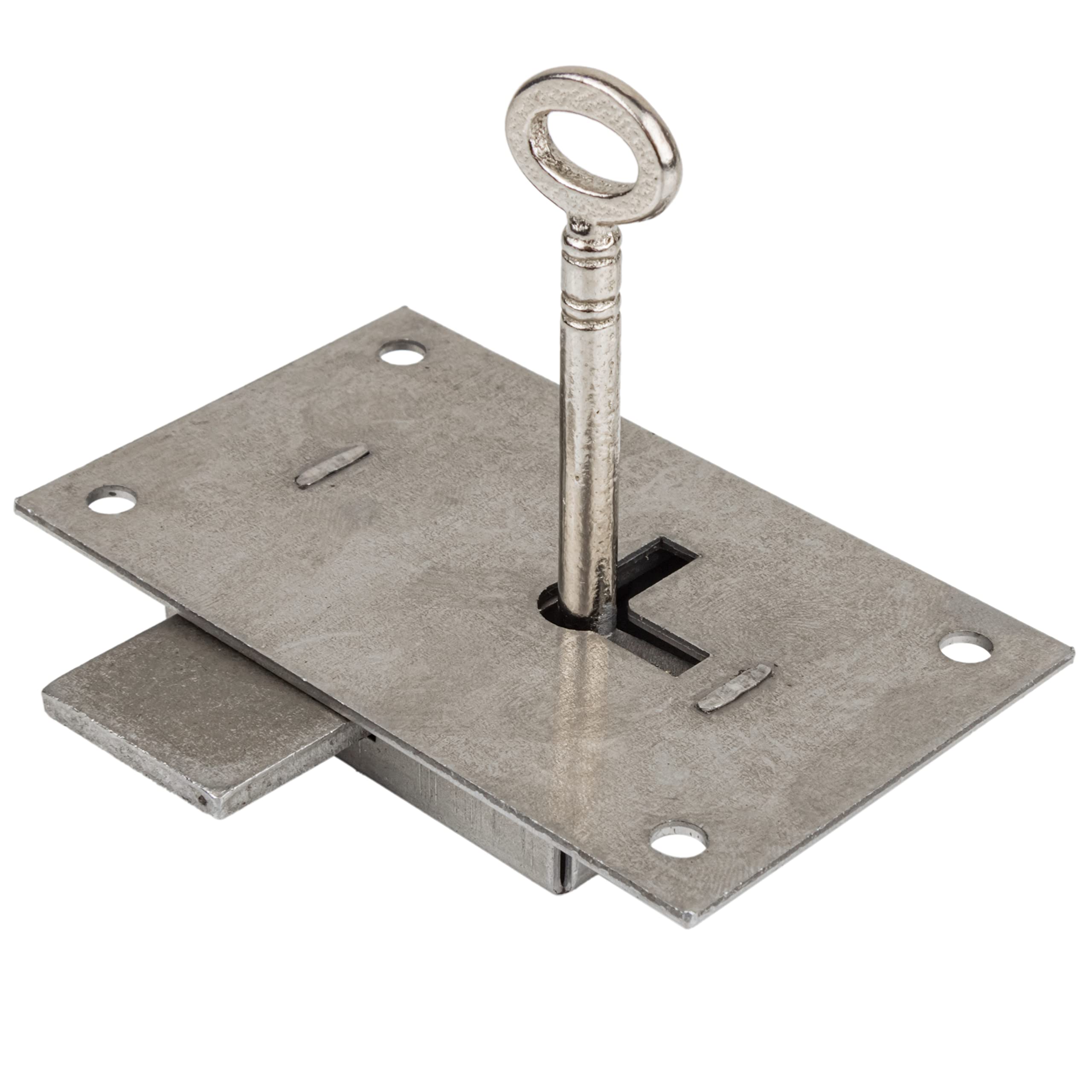 Heavy Steel Flush Mount Wardrobe or Cabinet Door Lock with Key - 2 1/8" Wide x 3 1/2" High - Vintage Lock and Key for Furniture Doors and Drawers | SL5-S 3