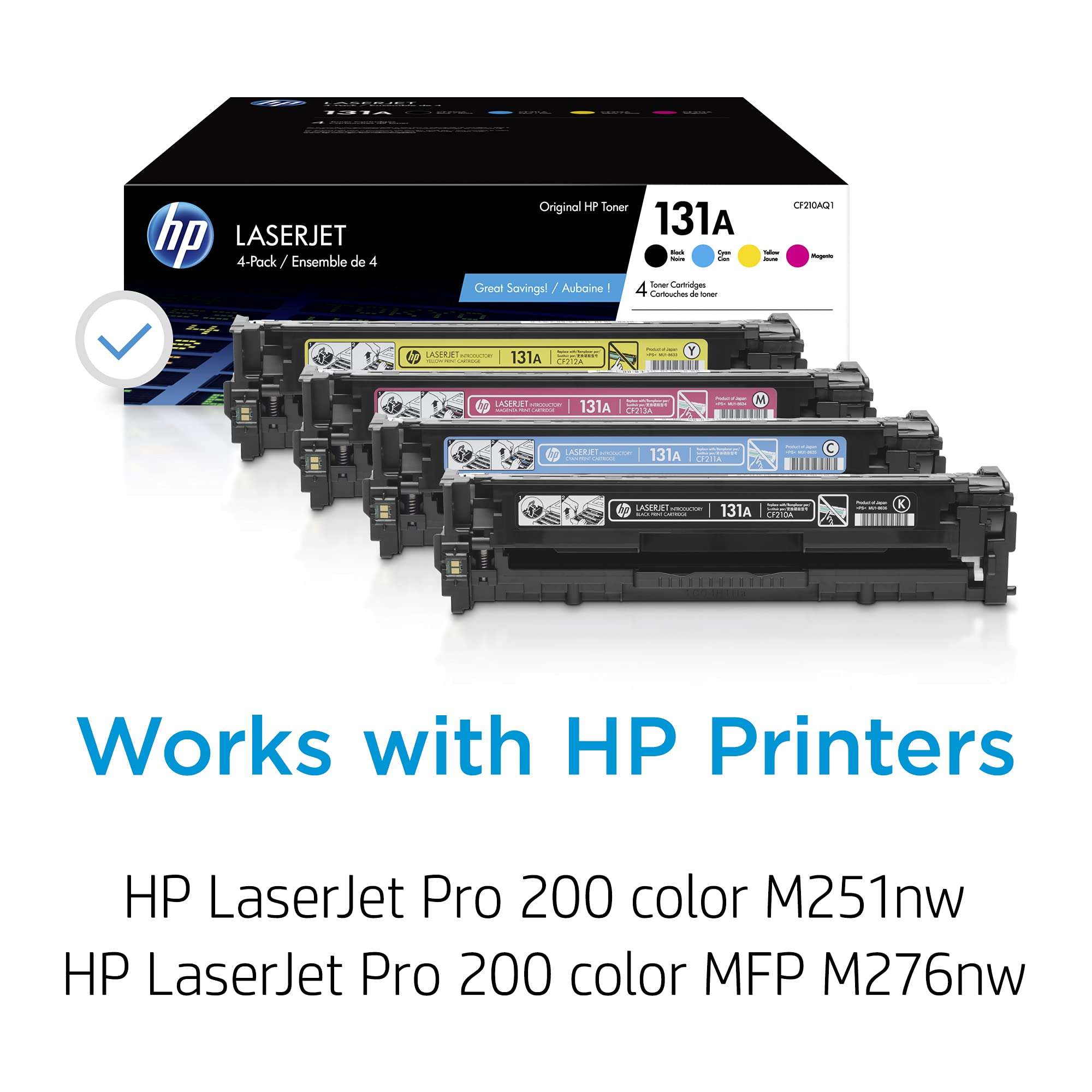 HP 131A Black, Cyan, Magenta, Yellow Toner Cartridges for HP Printers | Works with Printer Series: LaserJet Pro 200 color M251, LaserJet Pro 200 color MFP M276 | CF210AQ1 2