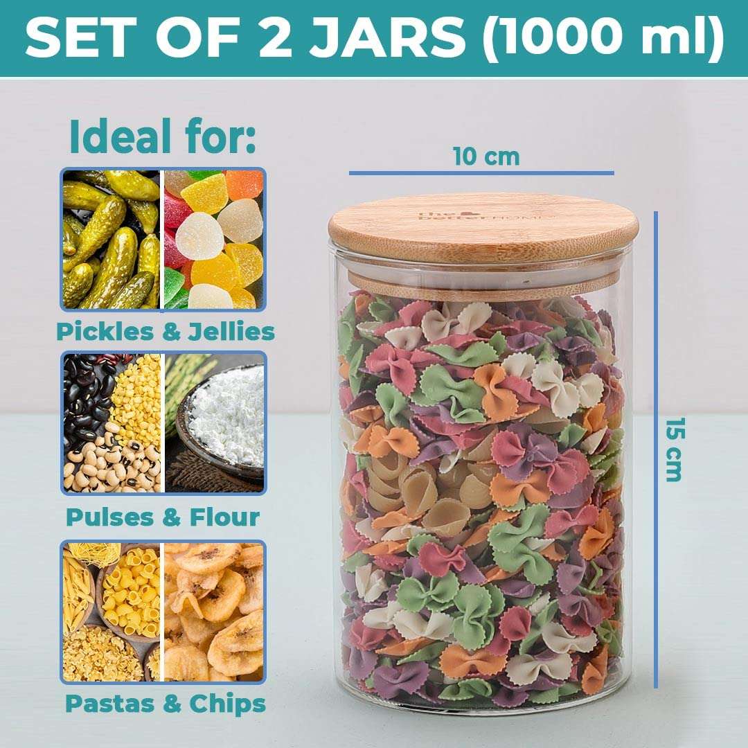 The Better Home Borosilicate Glass Jar for Kitchen Storage 1000ml | Kitchen Container Set and Storage Box , Glass Containers with Lid | Air Tight Containers for Kitchen Storage (Pack of 2) 3