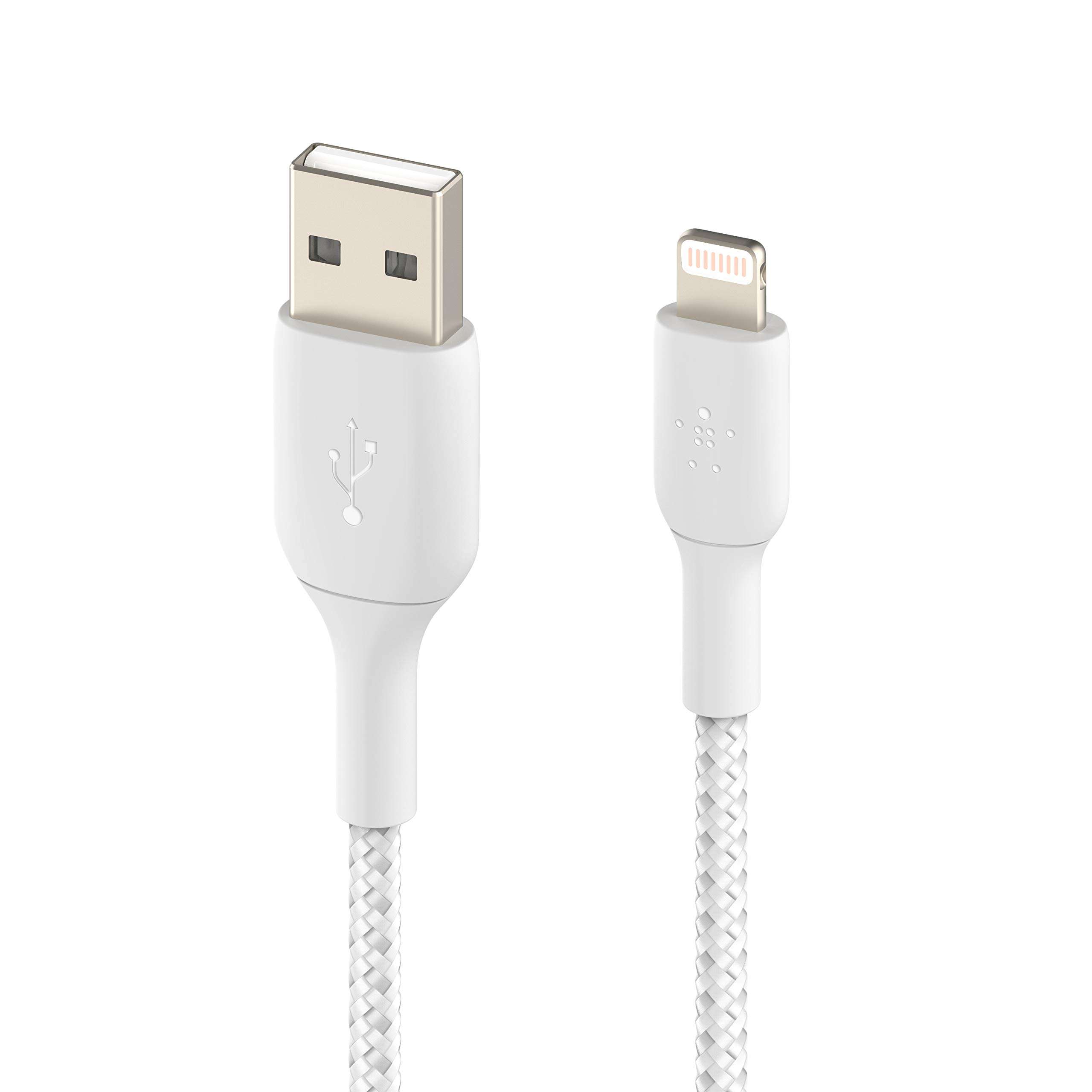 Belkin Apple Certified Braided Lightning to USB-A Charge and Sync Type A Cable, Tough and Durable, For iPhone, iPad, Air Pods, 3.3 Feet (1 Meter) - White 2