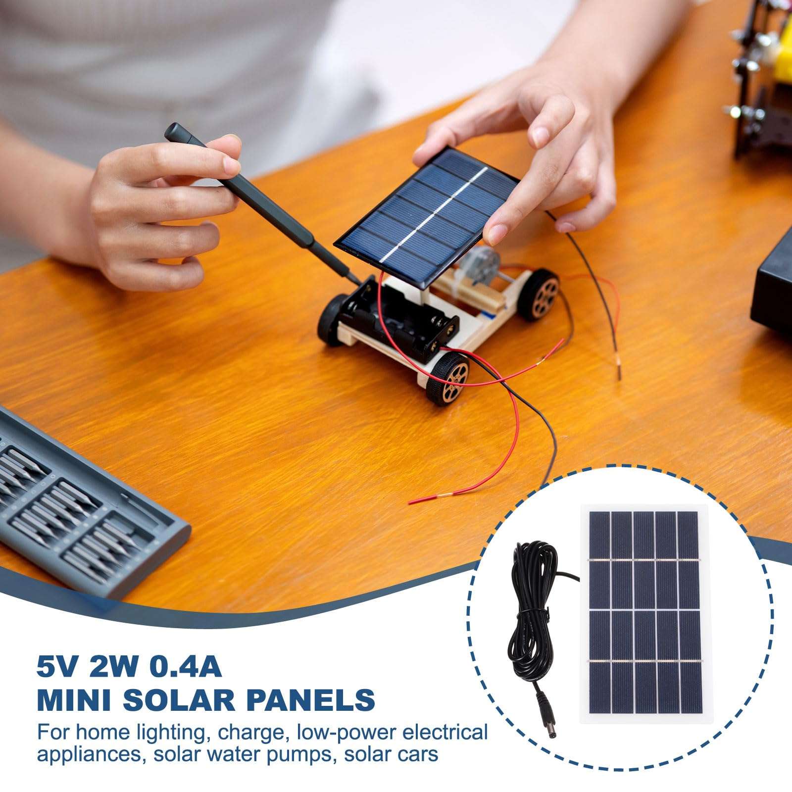 MECCANIXITY 5V 2W 0.4A Mini Solar Panels, 3.2m Wire DC Connector Polycrystalline Solar Cell for Solar Power Charge Home Garden Lamp Light 5