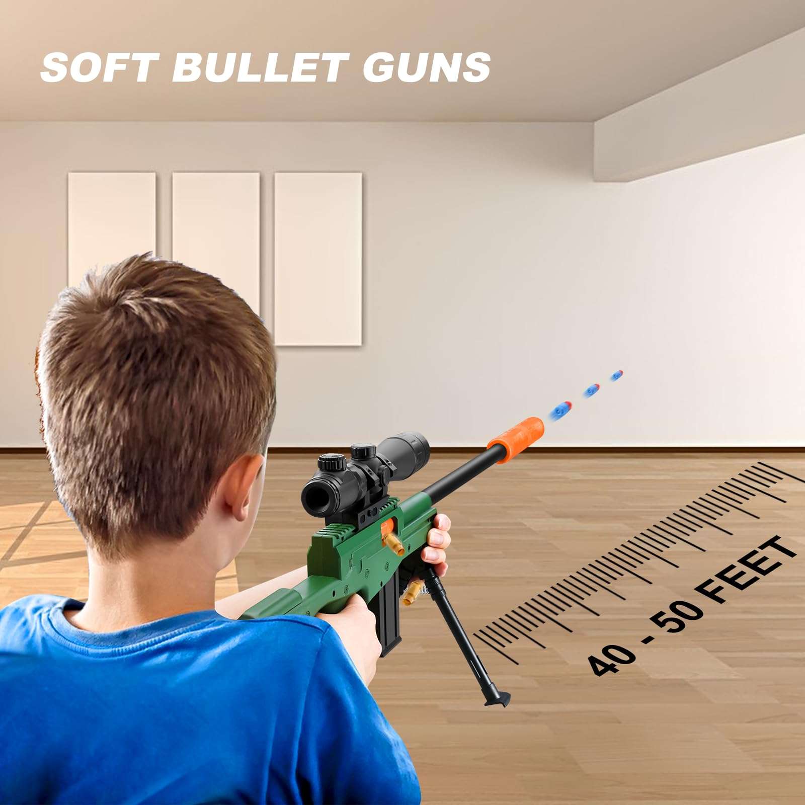 Kyliandi Soft Bullet Toy Gun Sniper Rifle with Scope Realistic Barrel Shell ejecting Foam Blaster Gun Dart Prop Backyard Outdoor Shooting Game for Boys Teens Adults Gifts Age 8-12 14 Years Old (Green) 3