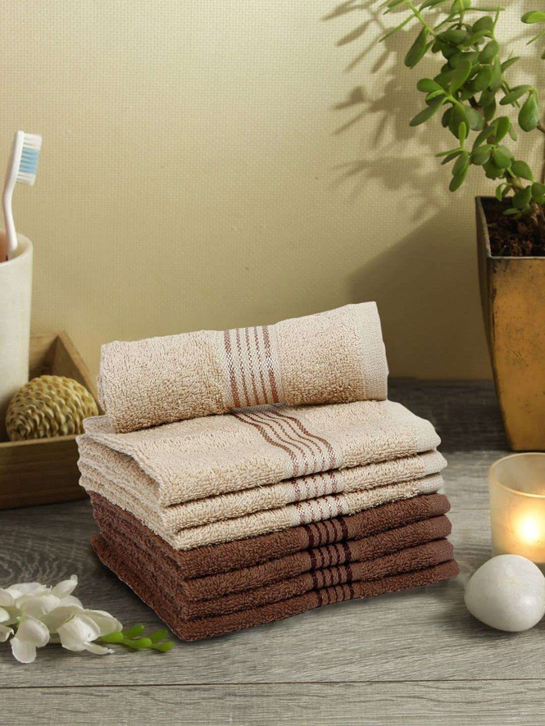 KOPA Quick Dry 100% Cotton Soft Terry Towel -8pc Face Towel (d'ross) - Super Absorbent, Lightweight, Odour Free - for Men, Women, Kids Solid-Taupe/Brown 1