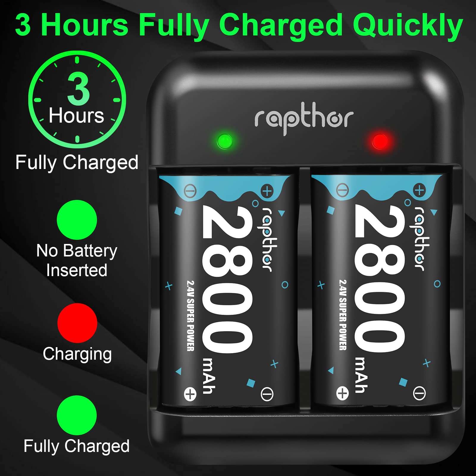 Rapthor 4X 2800mAh Rechargeable Battery Pack for Xbox One/Series Controller, High Power Battery Pack with Fast Charger for Xbox One/Xbox Series X|S/Xbox One S|X|Elite (4 Battery Packs+1 Charger) 5