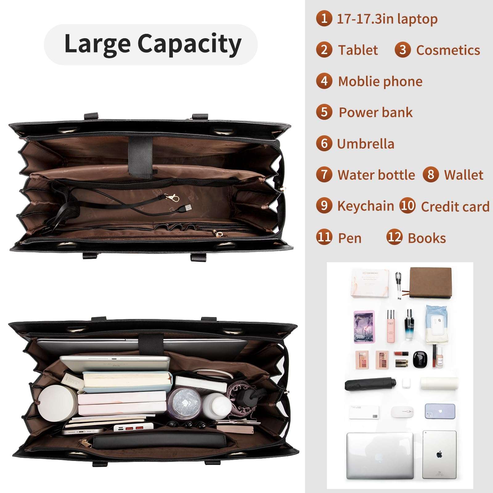 Laptop Bag for Women, 17 Inch Laptop Tote Bag, Leather Work Bags for Women, Large Capacity Laptop Briefcase Computer Tote Bag with USB Port, Business Office Bag Teacher Tote Bag Shoulder Bag 3