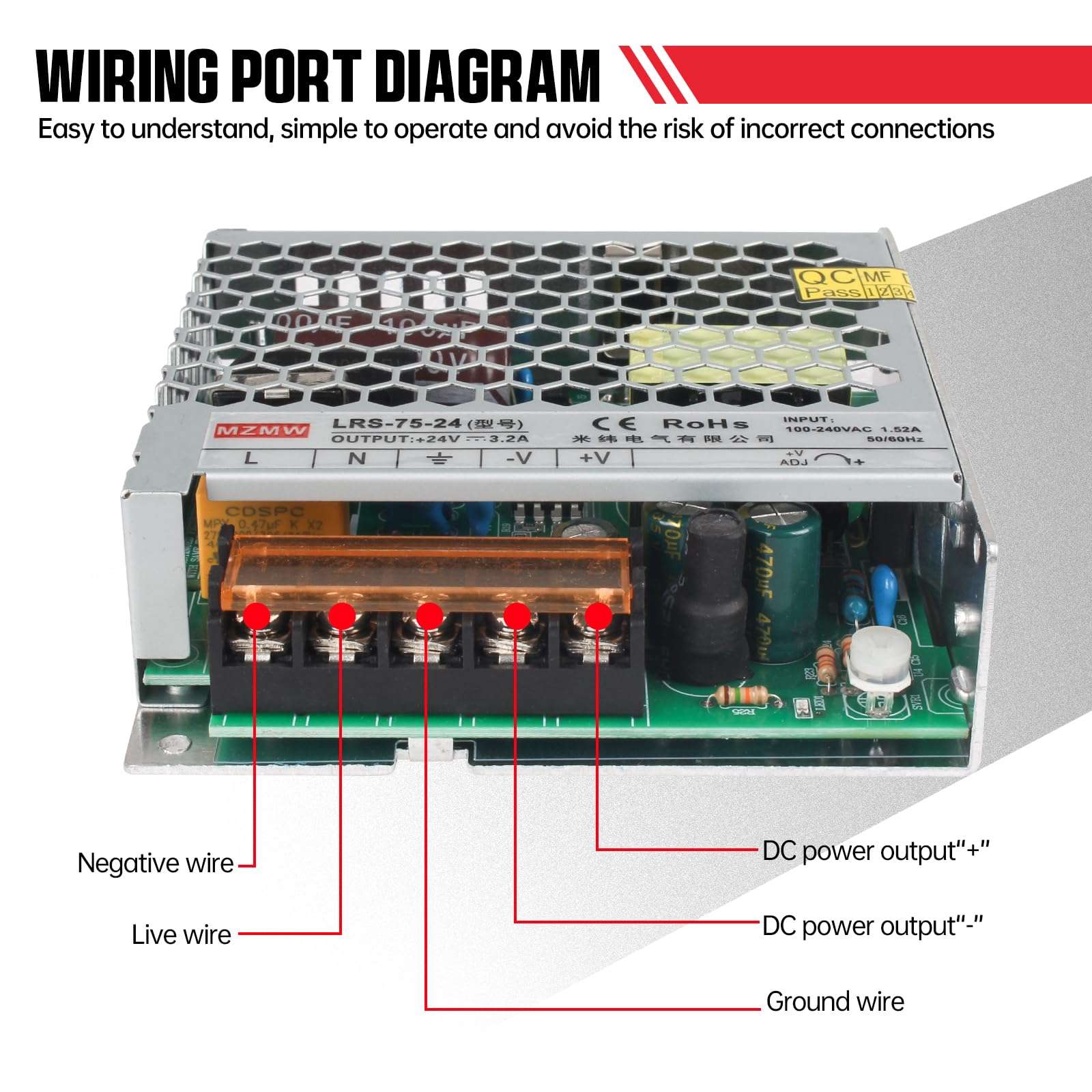 CNCTOPBAOS 75W 24V DC Switching Power Supply 3.2A,AC 100-240V to DC 24V Converter,Regulated Voltage Transformer Adapter for LED Light CCTV DDCSV3.1 V4.1 Expert Controller Servo Motor 3D Printer Robert 3
