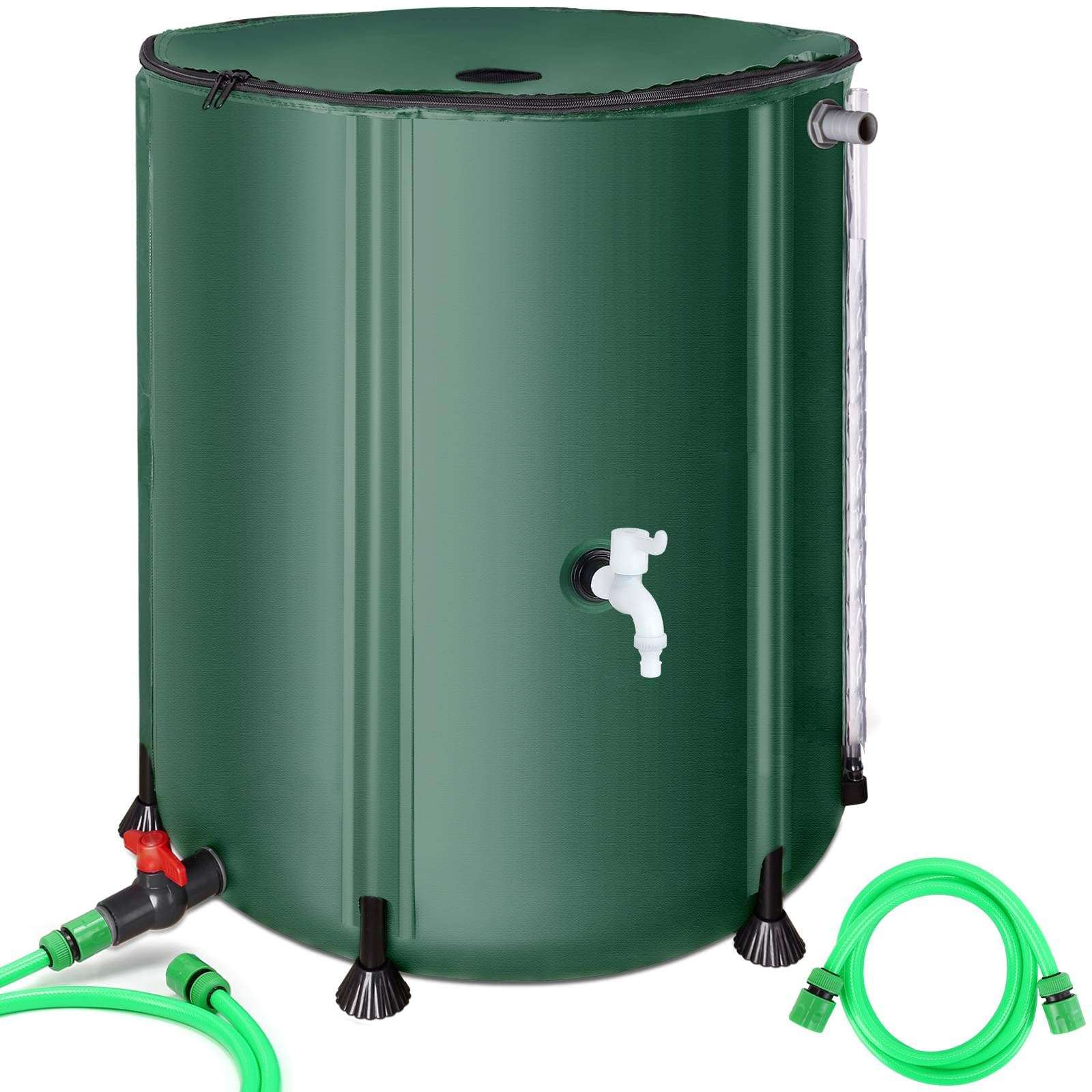 53 Gallon Collapsible Rain Barrel for Garden/Outside/Lawn, Portable Rainwater Collection System, Rain Barrel to Collect Rainwater from Gutter, Water Storage Tank with Two Spigots & Overflow Kit, Green 1