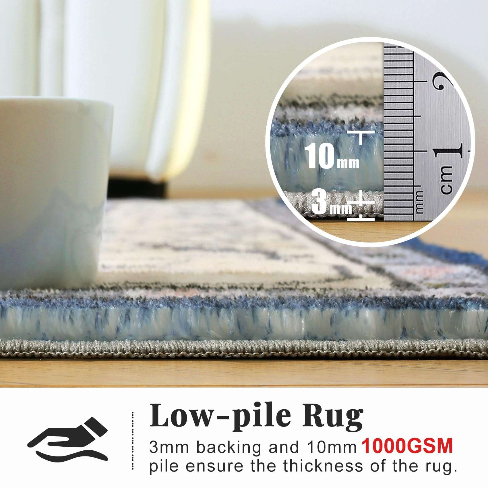 ROCYJULIN 5x7 Area Rugs for Living Room, Washable Rugs 5x7 for Bedroom, Modern Medium-Pile Area Rugs Carpet with Non Slip Rubber Backing, Super Soft 1000GSM 5x7 Rug, Non-Shedding, Cream & Blue 2