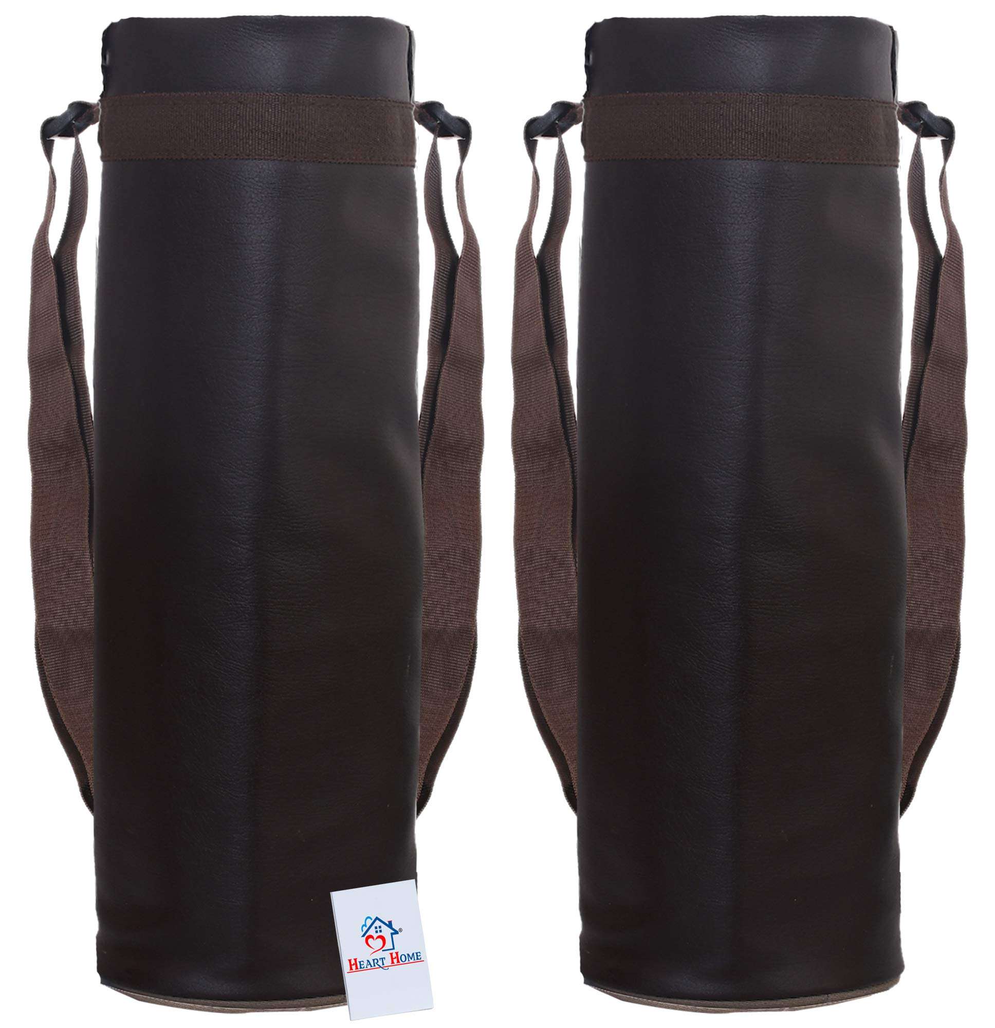 Heart Home 2 Pieces Leather Insulated Round Water Bottle Cover/Bag, 2.5 LTR (Brown)-Heart11193 1