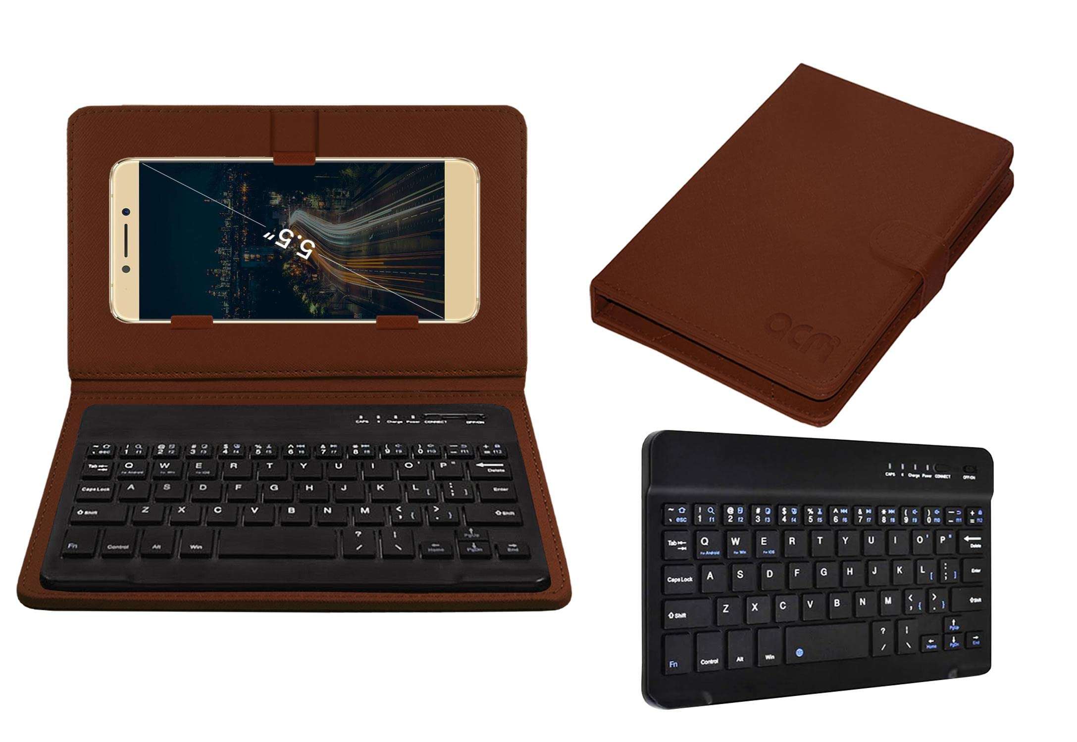 Acm Wireless Bluetooth Keyboard Case Compatible with Coolpad Mega 5s Mobile Flip Cover Stand Study Gaming Brown
