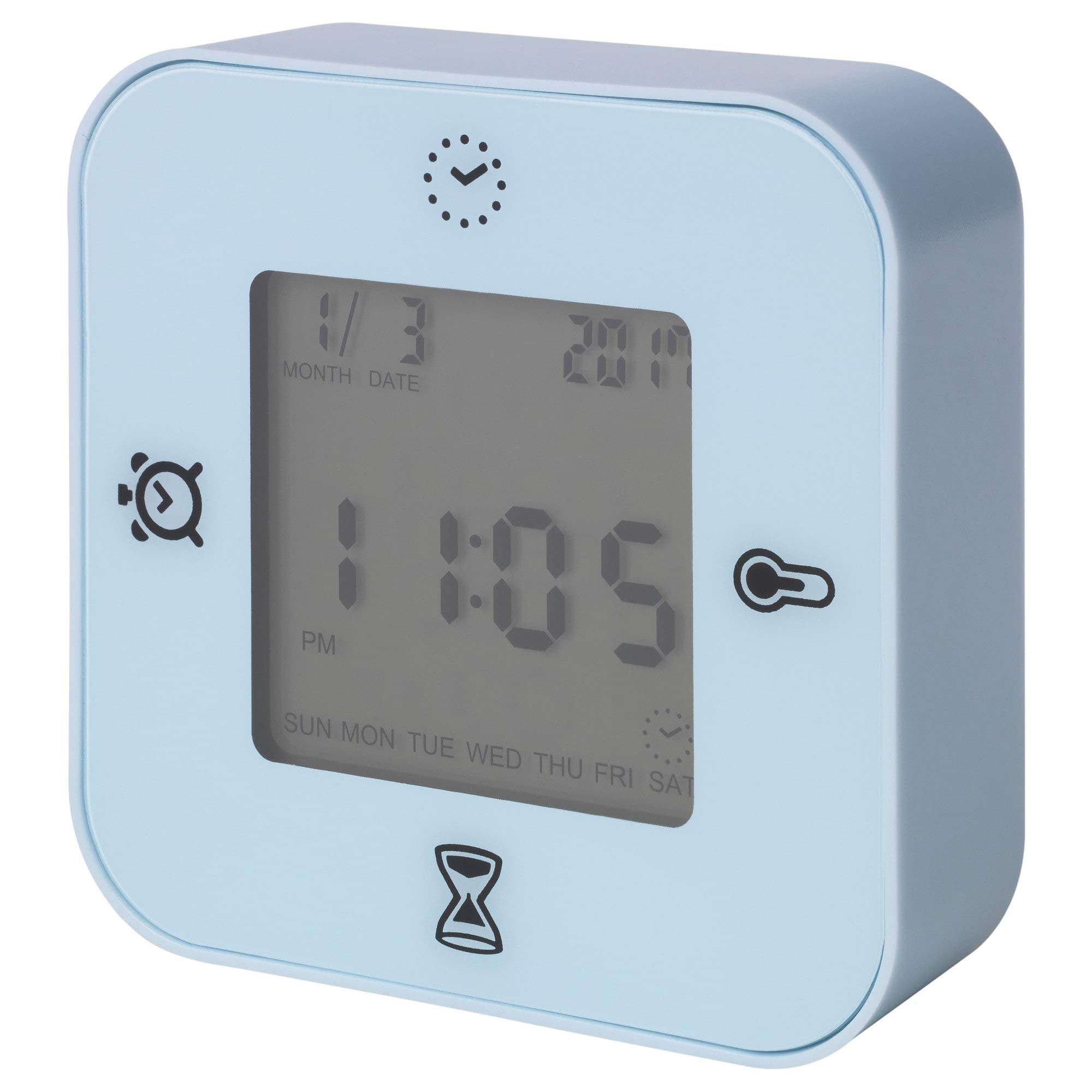 Ikea KLOCKIS Plastic Thermometer, Alarm, Timer Clock (Light Blue)