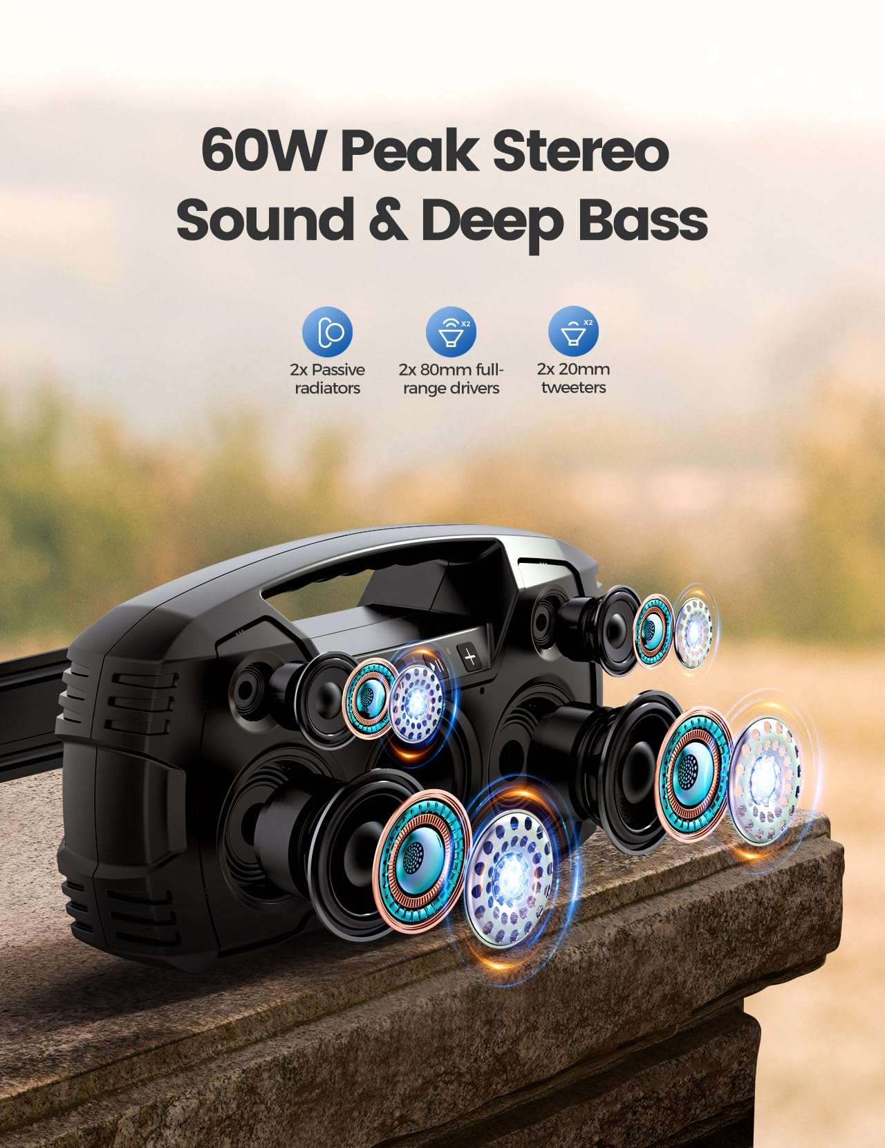 Portable Wireless Bluetooth Speaker, 40W Loud Sound IPX7 Waterproof Speaker, 32H Playtime, Rich Bass, Bluetooth 5.0, TWS Pairing, Built-in Mic, Outdoor Speaker for Home, Party, Pool, Beach-Green 2