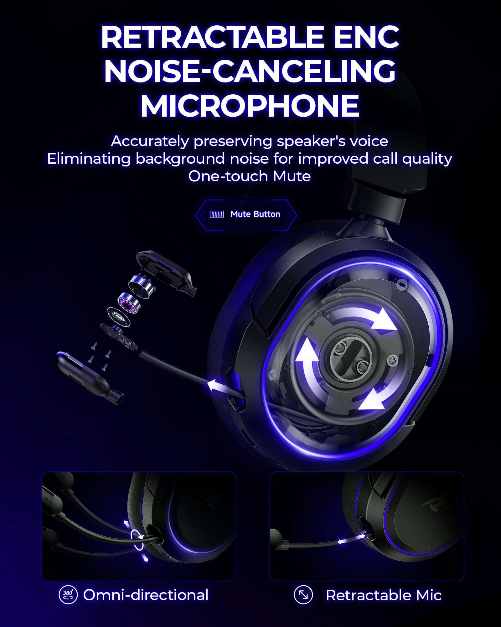 Wireless Gaming Headset, 7.1 Surround Sound, 2.4GHz USB Gaming Headphones with Bluetooth 5.4, 100H Battery, ENC Noise Canceling Mic, RGB Light, Wireless Headset for PC PS5 PS4 Mac Switch (Black-Blue) 6