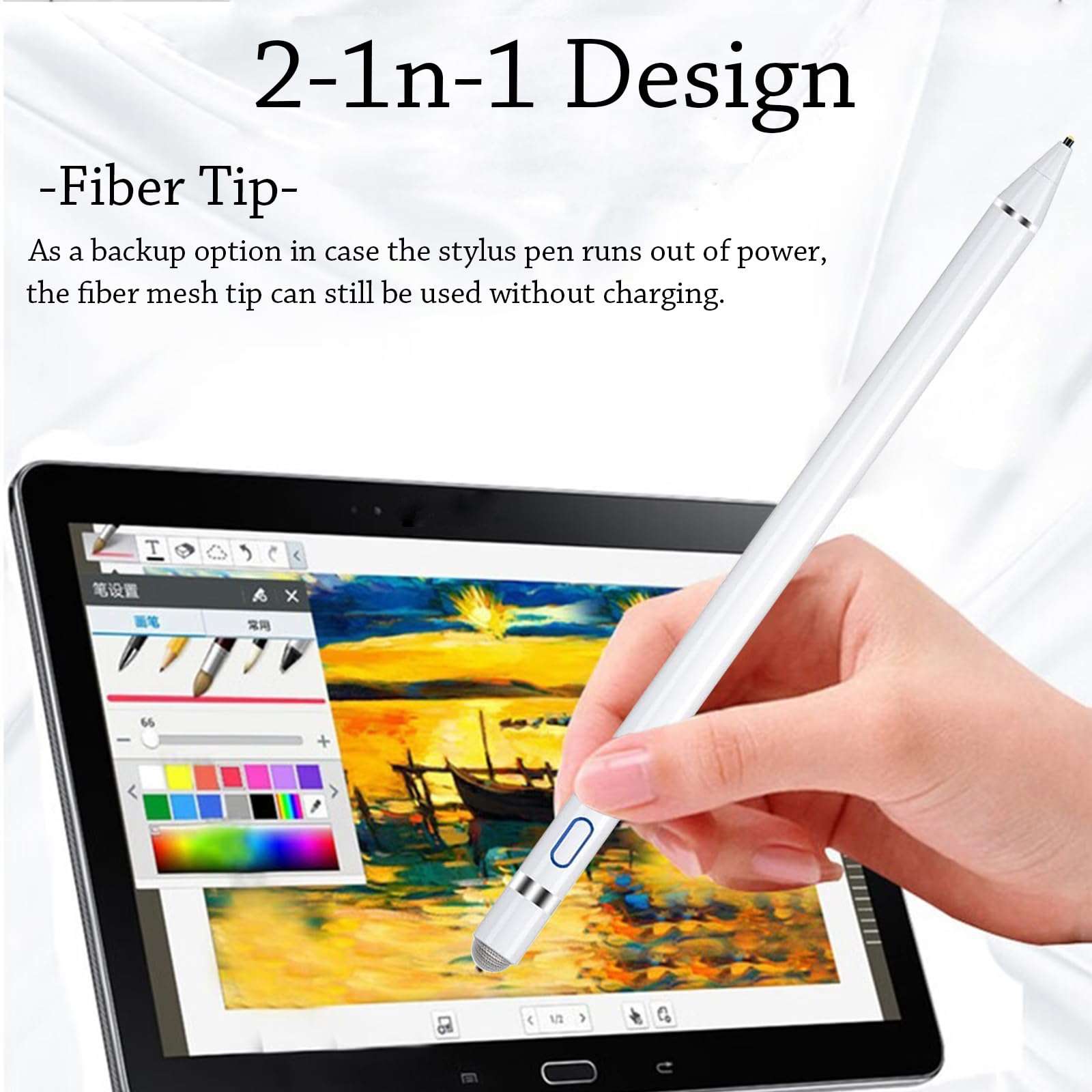 DOGAIN Stylus Pen for iPad and Touchscreens - Active Digital Fine Point Pencil with Dual Touch Function - Compatible with iPad Pro/Air/Mini, iPhone, Samsung, iOS, Android - White 4