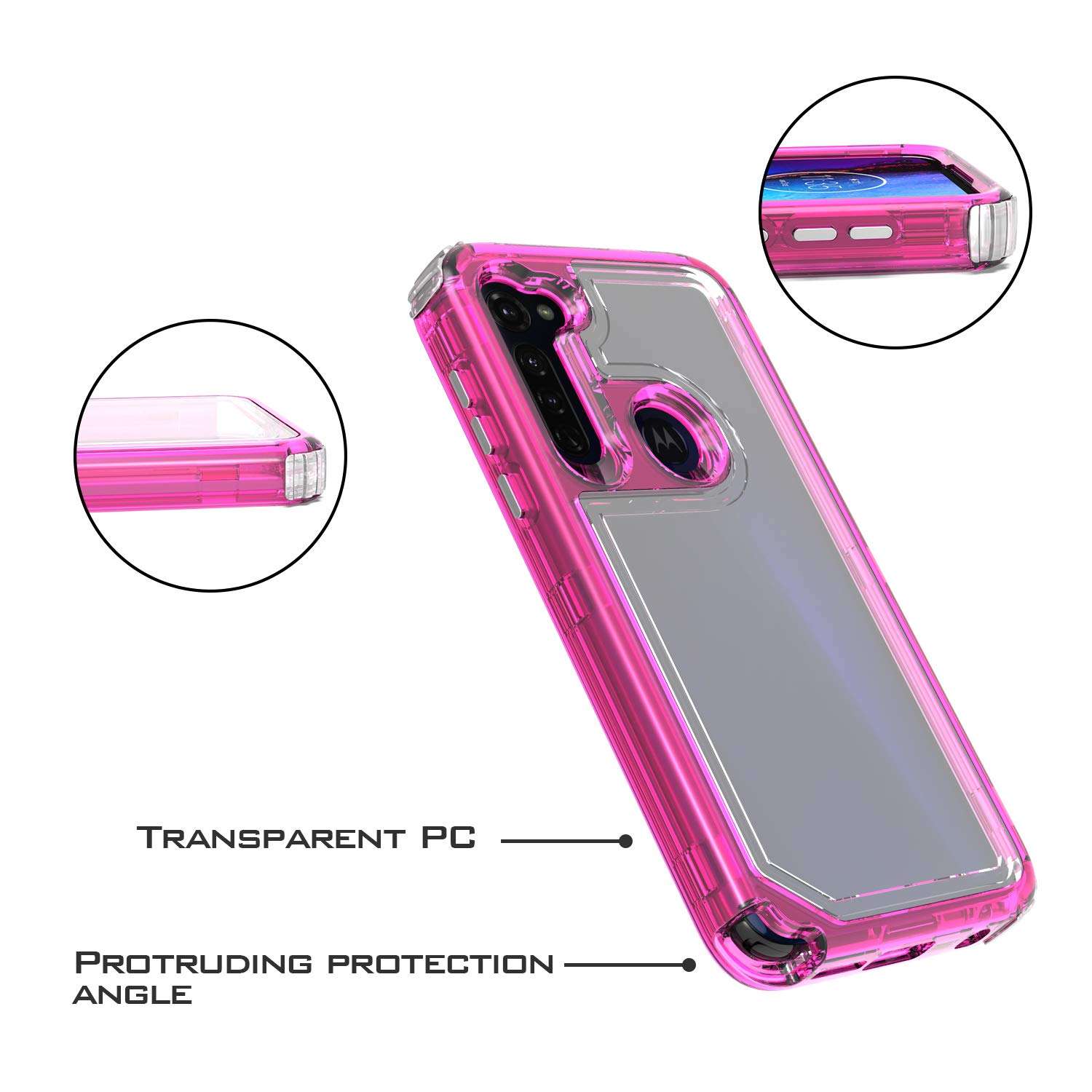 UNC Pro 3 in 1 Cell Phone Case for Motorola Moto G Stylus 2020 Released, Heavy Duty Full Edge Protection Hybrid Shockproof Bumper Case Cover for Women Girls, Clear Hot Pink 5
