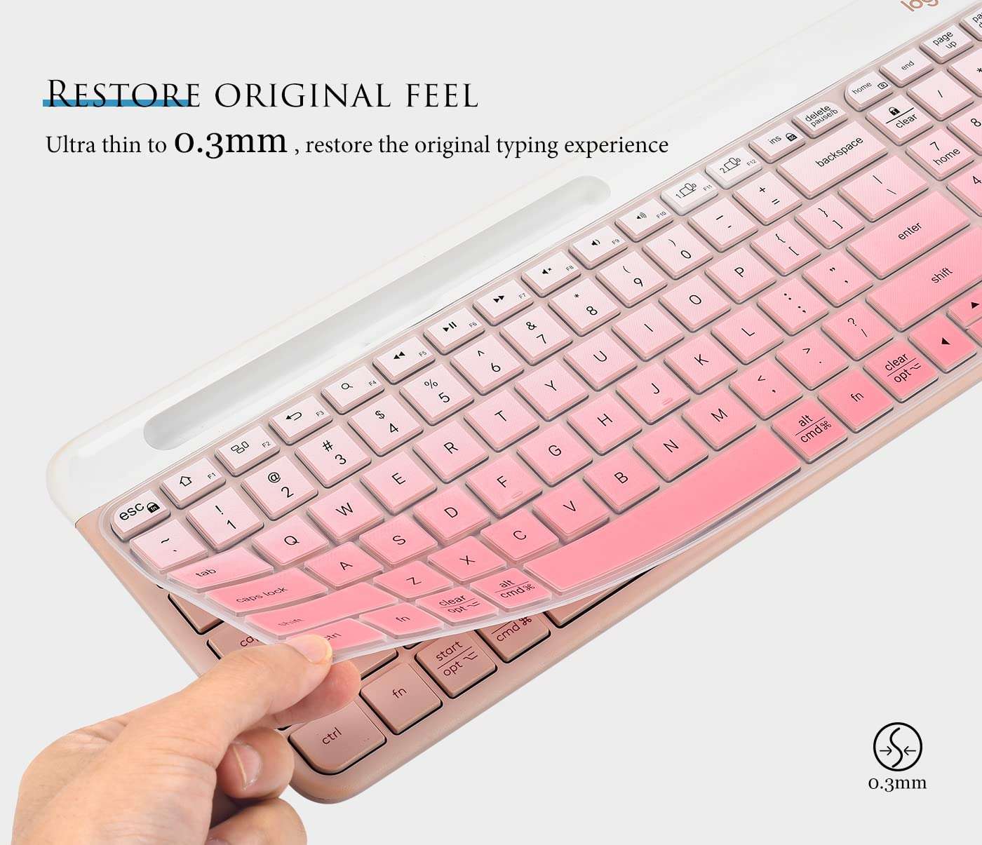 Keyboard Cover Compatible with Logitech K580 Multi-Device Slim Wireless Keyboard, Logitech K580 Full-Size Keyboard Skin Protective Accessories - Gradual Pink 4
