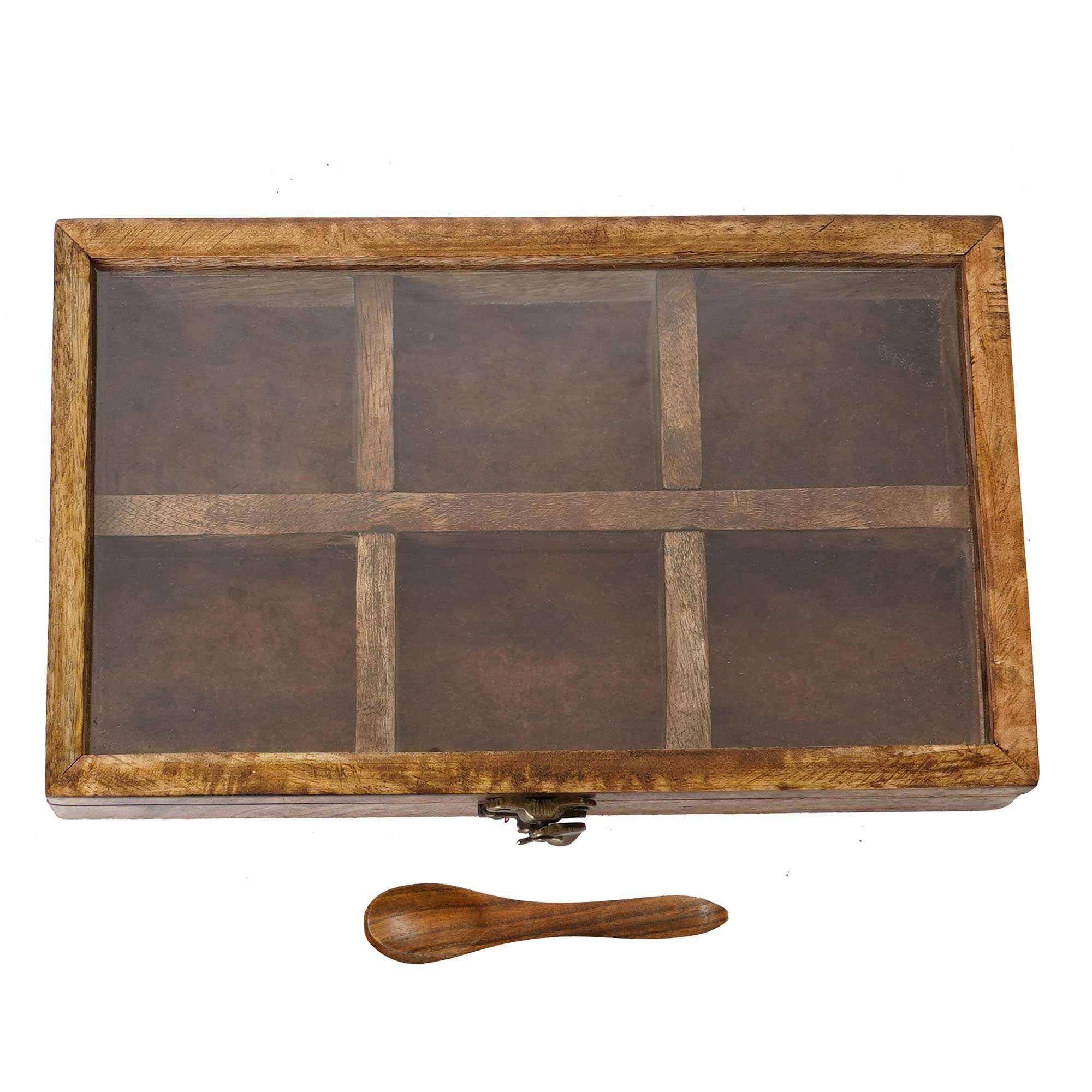 eCraftIndia 6 Rectangle Compartments Handcrafted Wooden Spice Box 4