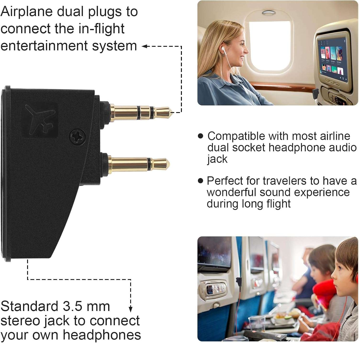 Airplane Headset Adapter and Short Micro USB Charging Cable, Compatible with Bose QuietComfort35/QC35II/QC25/QC20 Headset and More 6