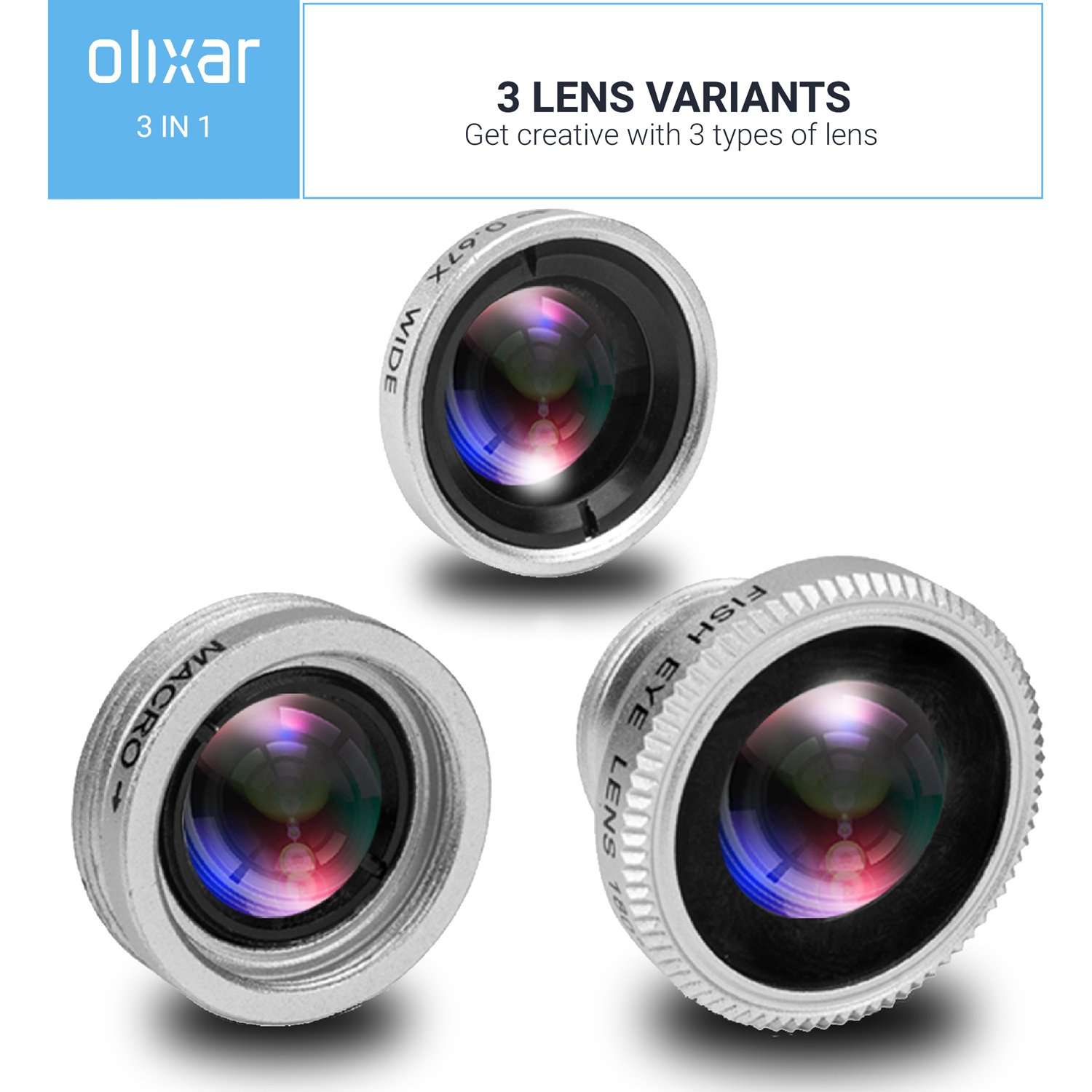 Smartphone Lens Kit - 3 in 1 Lenses - Fisheye, Wide Angle, Macro - Clip On - Photography Accessory for iPhone, Samsung, Huawei Etc - Universal Compatibility - Olixar 4