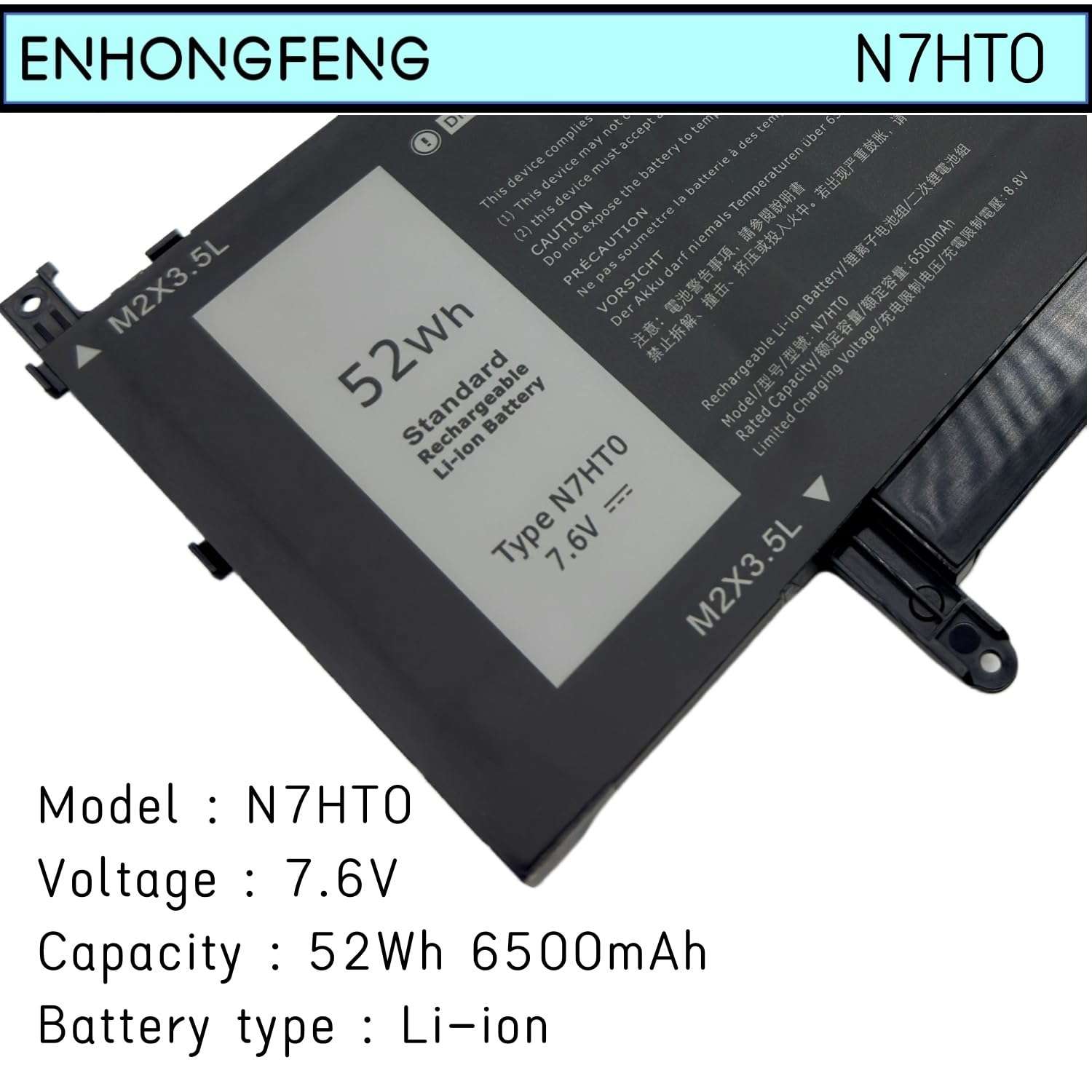 ENHONGFENG N7HT0 Laptop Battery Replacement for Dell Latitude 9510 9520 Latitude 9520 2-in-1 P94F P95F P95F001 P94F001 TVKGH V5K68 N2NLL 08NFC7 N2NLL N7HTO 0PKW00 3
