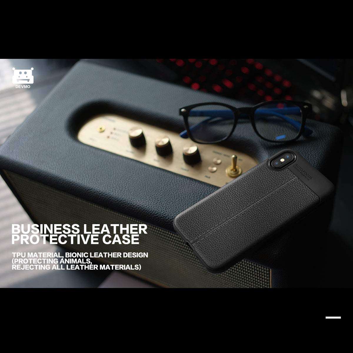 DEVMO Phone Case Compatible with Google Pixel 3 XL TPU Bionic Leather Gel Rubber Full Body Protection Shockproof Cover Case Drop Protection Black 5