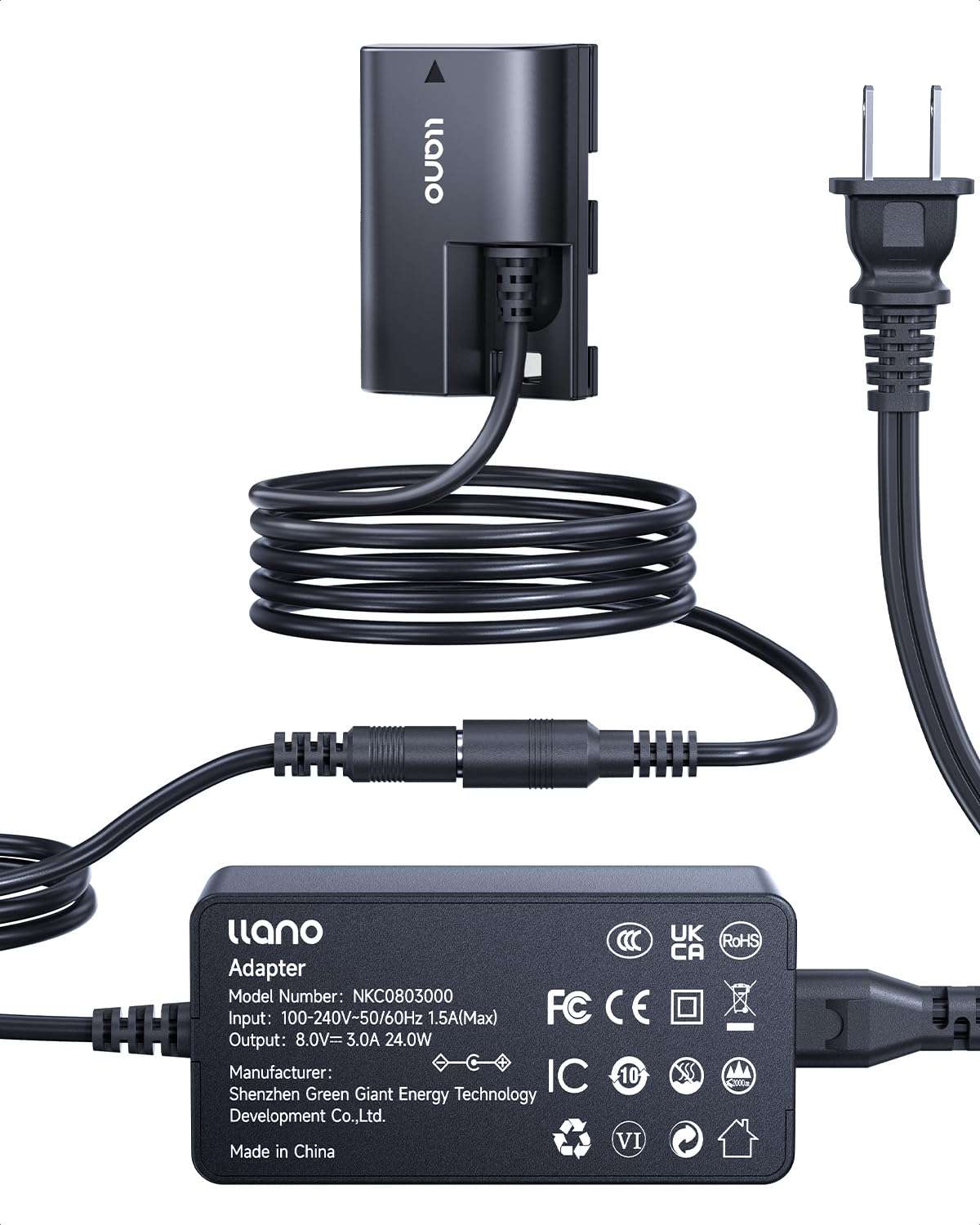 llano LP-E6 LP-E6N LP-E6NH Dummy Battery AC Power Adapter Kit Compatible with Canon EOS R6/R7 Mark II, 5D/6D/7D Mark II/III/IV, 60D/70D/80D/90D Continuous Power Supply for Studio Shoots 1