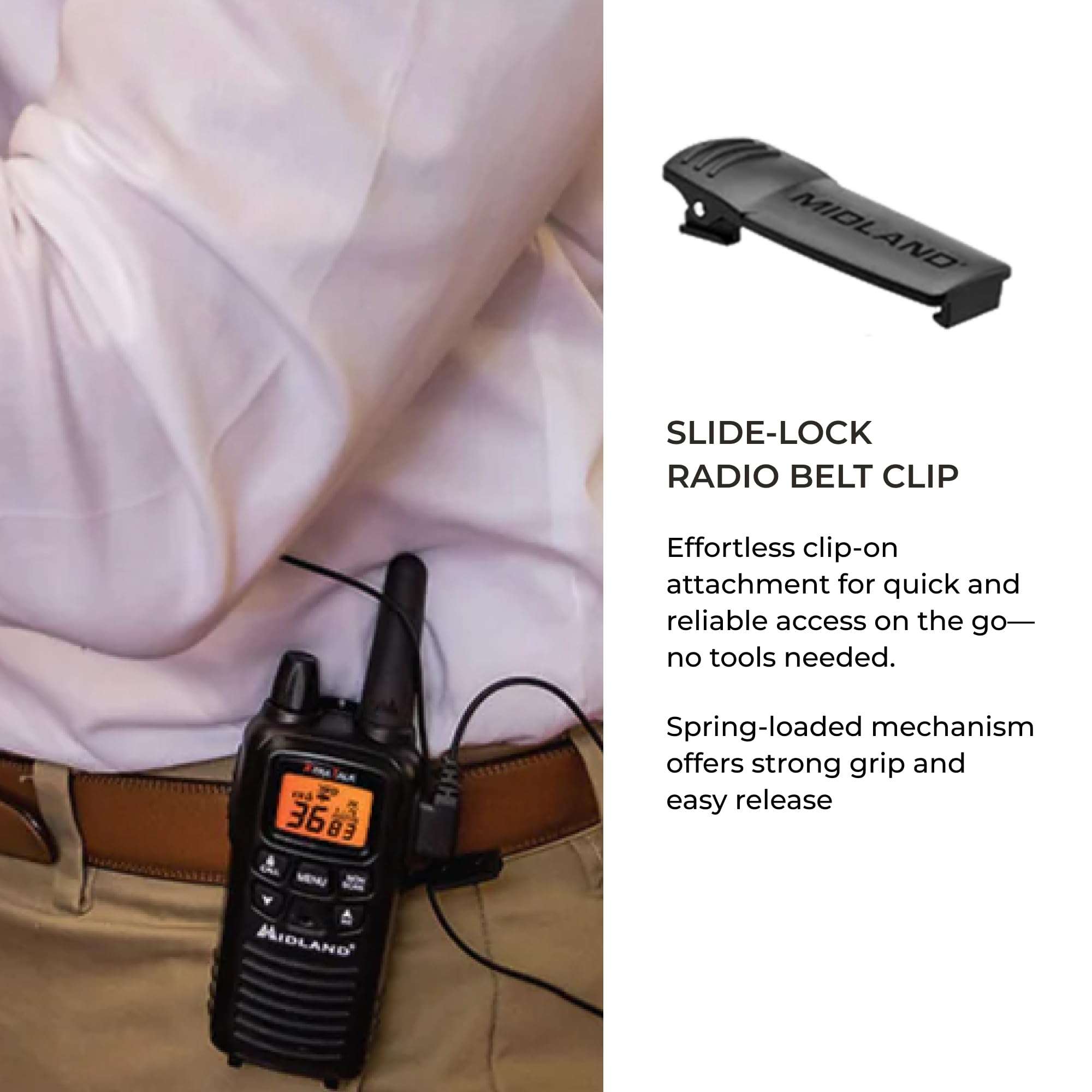 Midland LXT600BB FRS Business Walkie Talkies - Long Range 36-Channel Two-Way Radios with Headsets and Charging Base, NOAA Weather Alerts(2-Pack, Black) 4