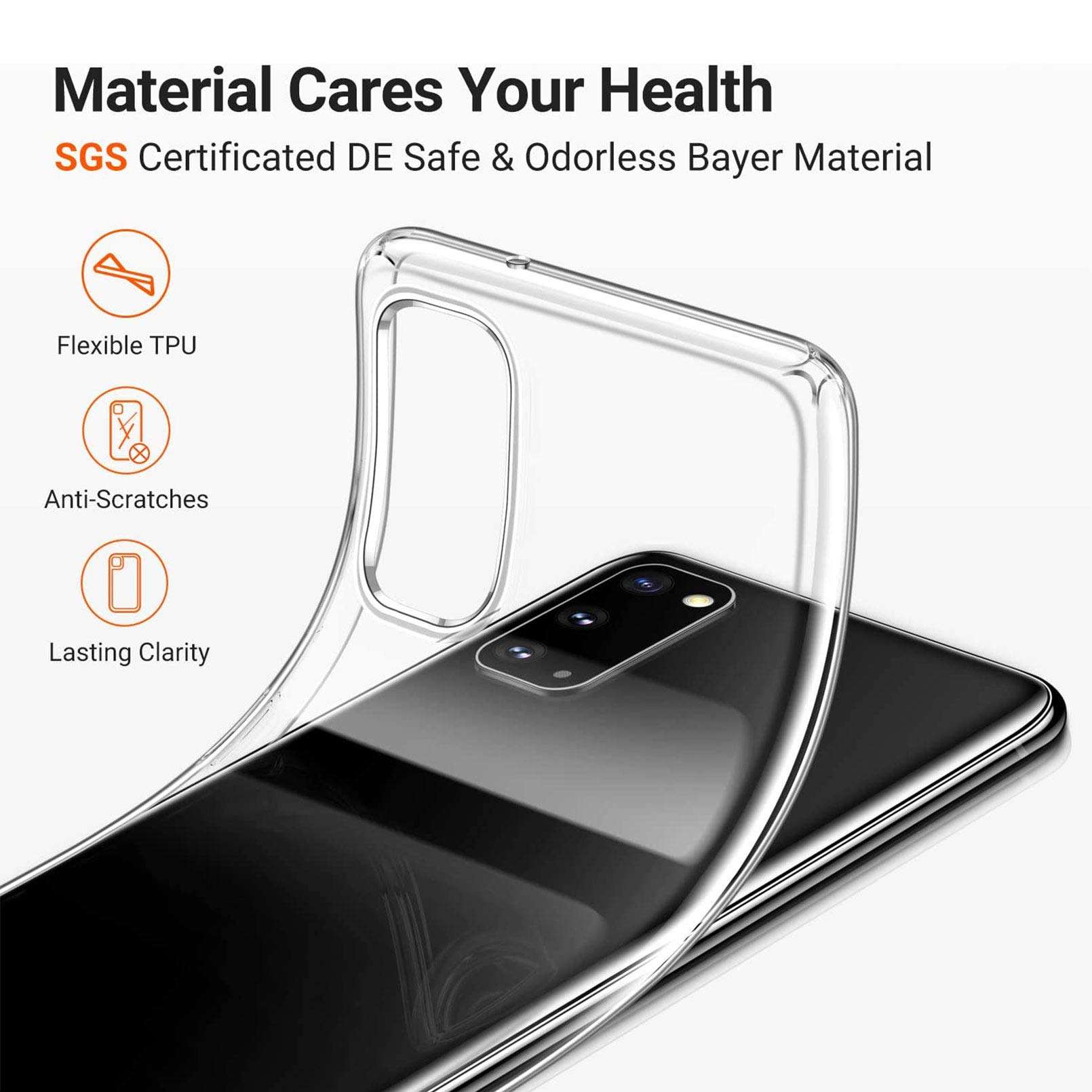 HHUAN Phone Case for Samsung Galaxy M62 (6.70 inch) with Tempered Glass Screen Protector, Clear Anti-Yellowing Soft Silicone TPU Back Shell, for Samsung Galaxy M62 Anti-Scratch Bumper Cover - Clear 3