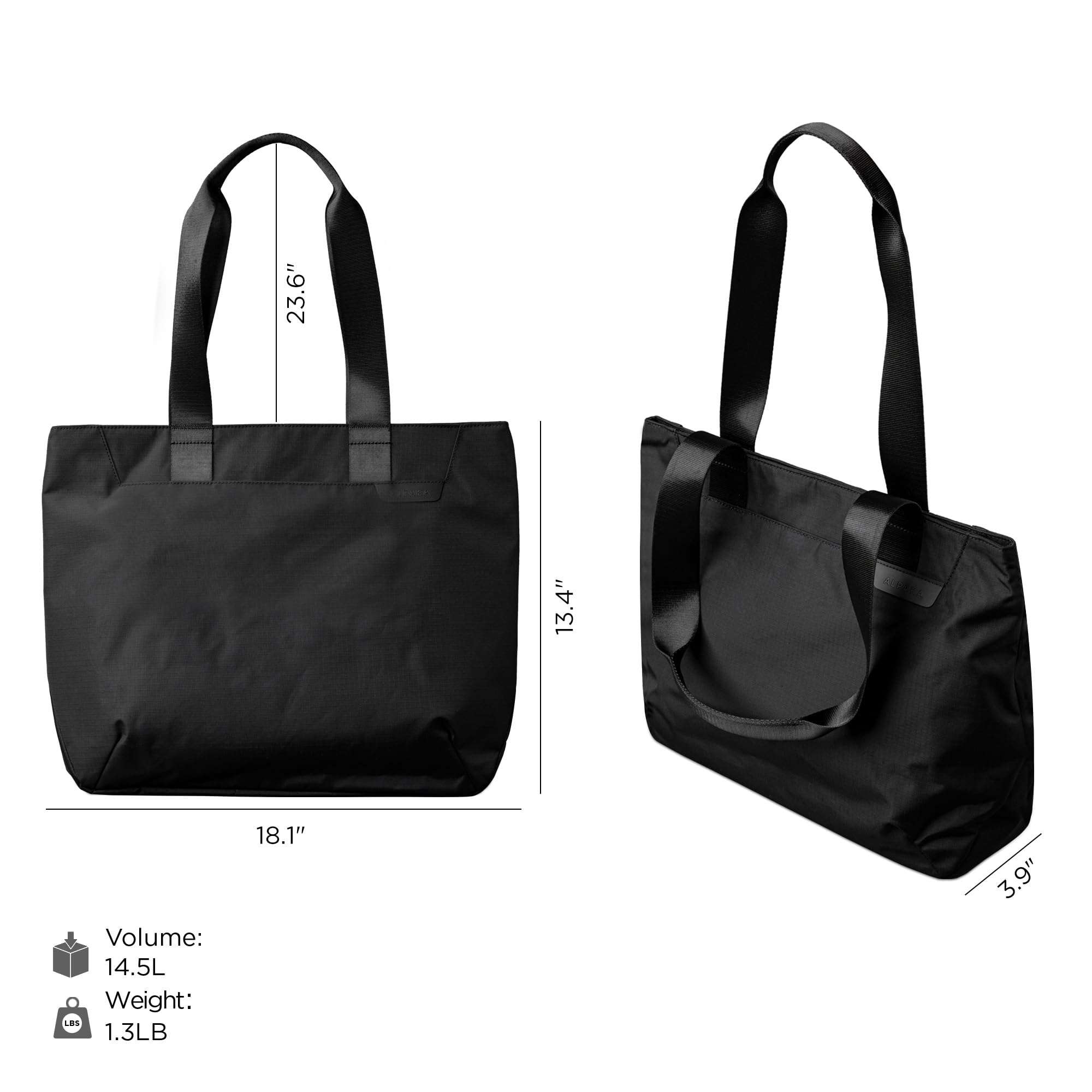 ALPAKA Elements Tote (M) Black Axoflux 210D - Roomy Main Compartment and Internal Slip Pockets - Modern Look Can Be Professional or Casual - Self Standing Bag - Magnetic Closure - Loops for Carabiners 4