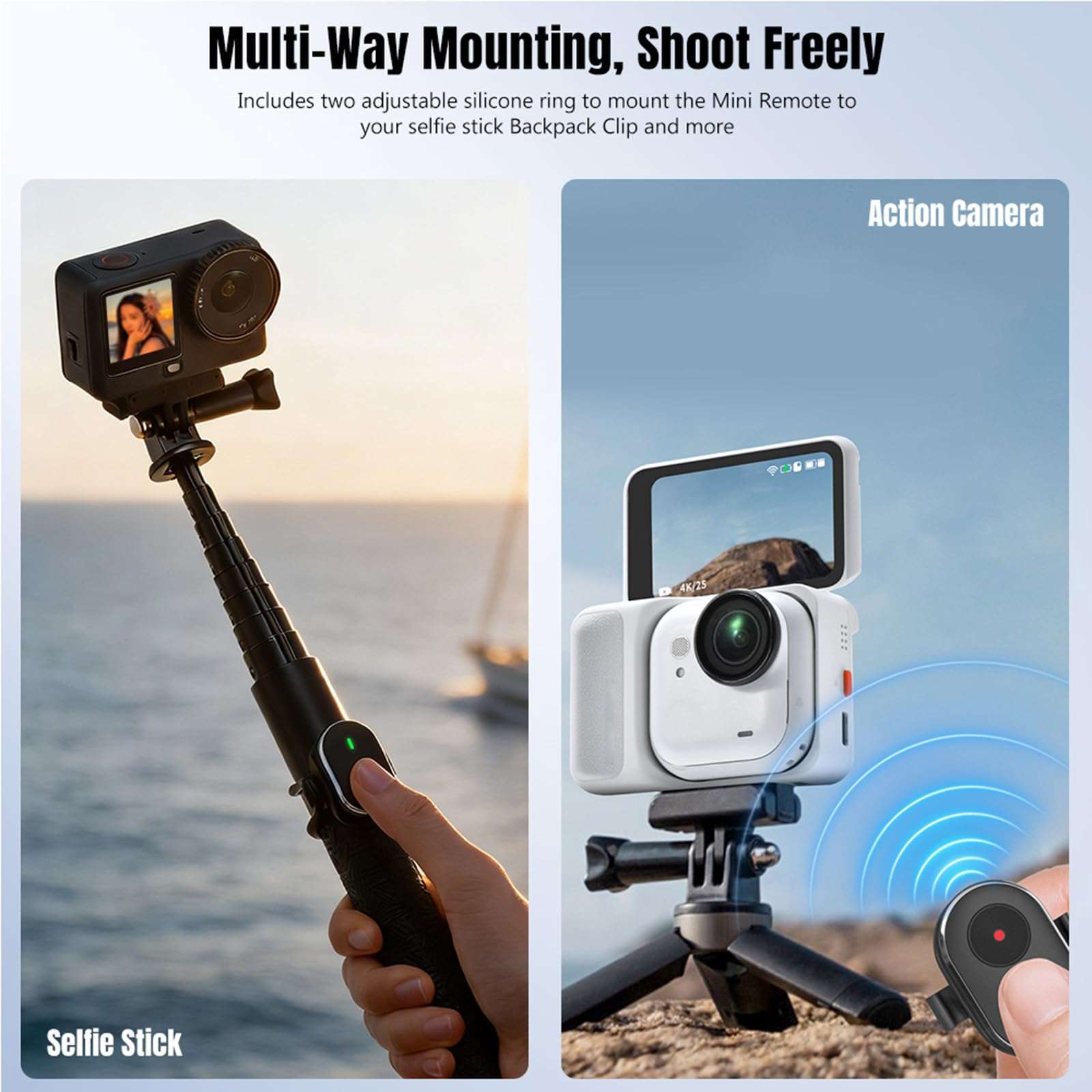 Gaekol Mini Remote Control Compatible with DJI Osmo 360/Action 6/Action 5 Pro/4, for GoPro Hero 13/12/11/10/9/MAX2, for Insta360 X5/X4 Air/X4/X3/Ace Pro 2/Ace Pro/Ace/Go 3S/Go Ultra, and Smartphones 6