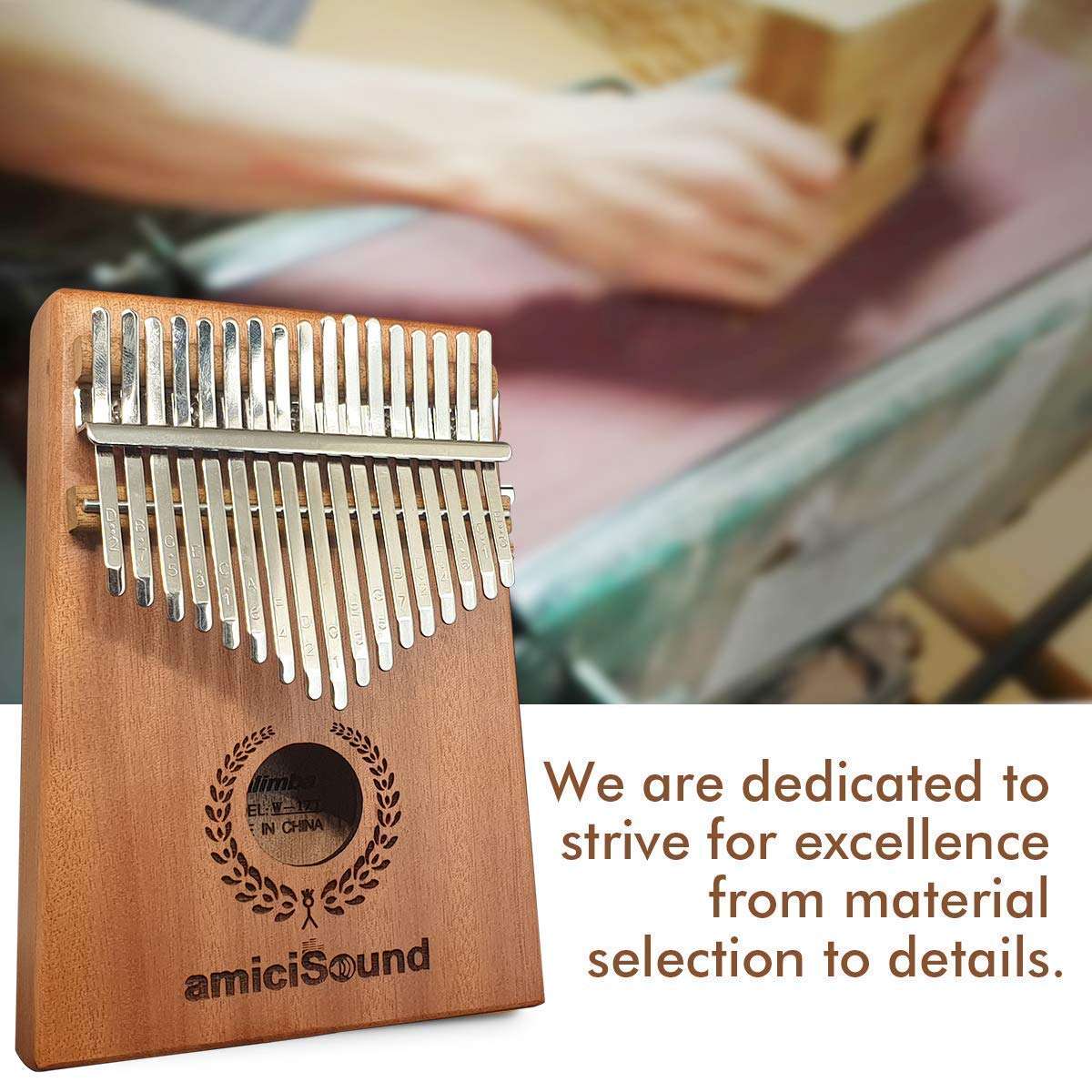 amiciSound Thumb Piano 17 Keys Musical Instrument Kalimba with Engraved Notes, Tuning Hammer and Protective Carry Bag 3