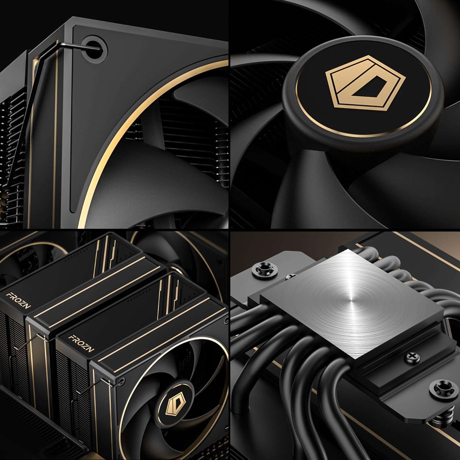 ID-COOLING FROZN A620 GDL Limited Edition Dual-Tower Air CPU Cooler, 6 Heatpipes, Dual 120x120x27mm FDB Fans, Black CPU Cooler with Golden Lines Decorated, Support LGA1851/1700/1200/115X; AMD AM5/AM4 6