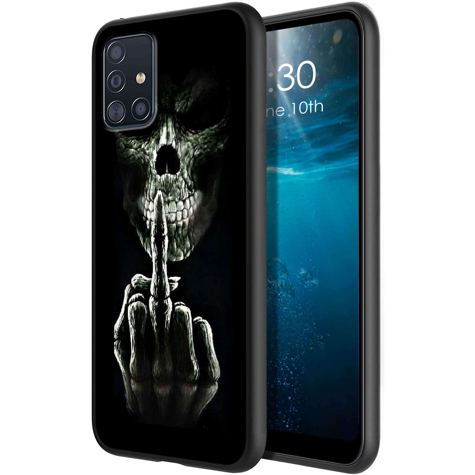 BEROSET for Samsung Galaxy A71 5G Case[Not Fit A71 4G], Funny Skeleton Skull Cuomized Design Printed Soft Liquid Siline Rubber Microfiber Lining Protection Shockproof Phone Case for Samsung A71 5G 1