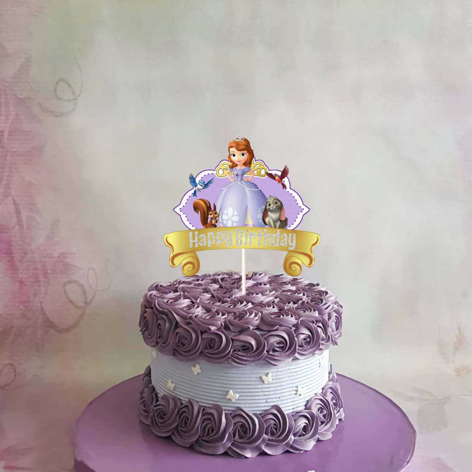 LYNHEVA Glitter Sofia Cake Topper, Disney Princess Sofia Inspired Cake Topper, Sofia The First Theme Birthday Party Suppliers, Girls Princess Bday Party Favor 4