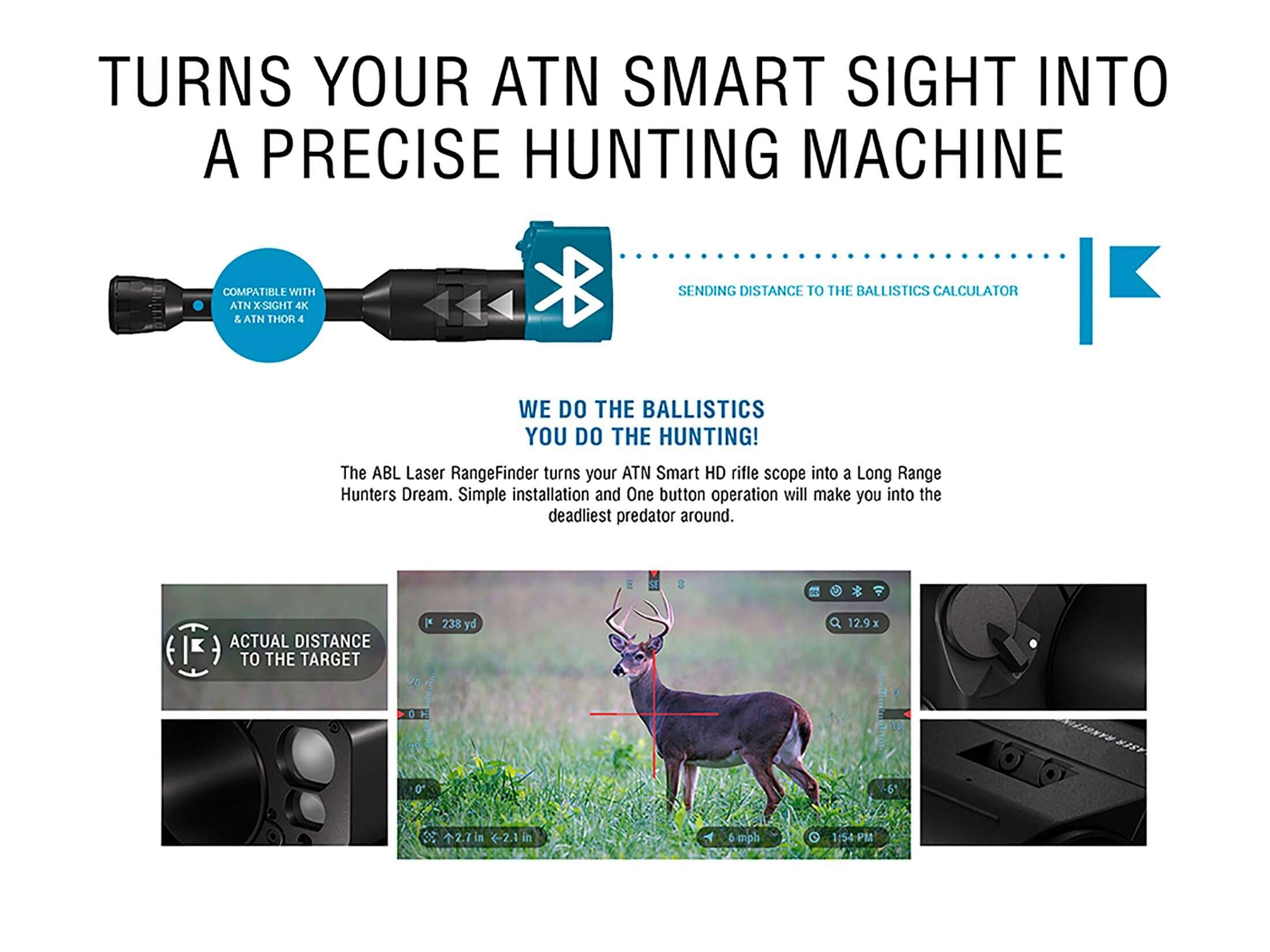 ATN Auxiliary Ballistic Smart Laser Rangefinder w/Bluetooth, device works with Mil and MOA scopes using ATN Ballistic Calculator App 4