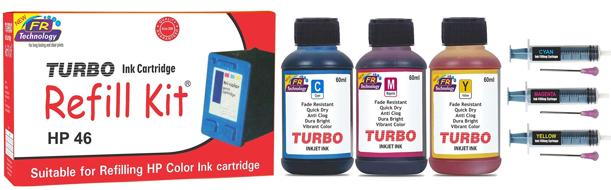 Turbo Ink cartridge Refill Kit Compatible for HP 46 tri Color Ink Advantage Printer Cartridge