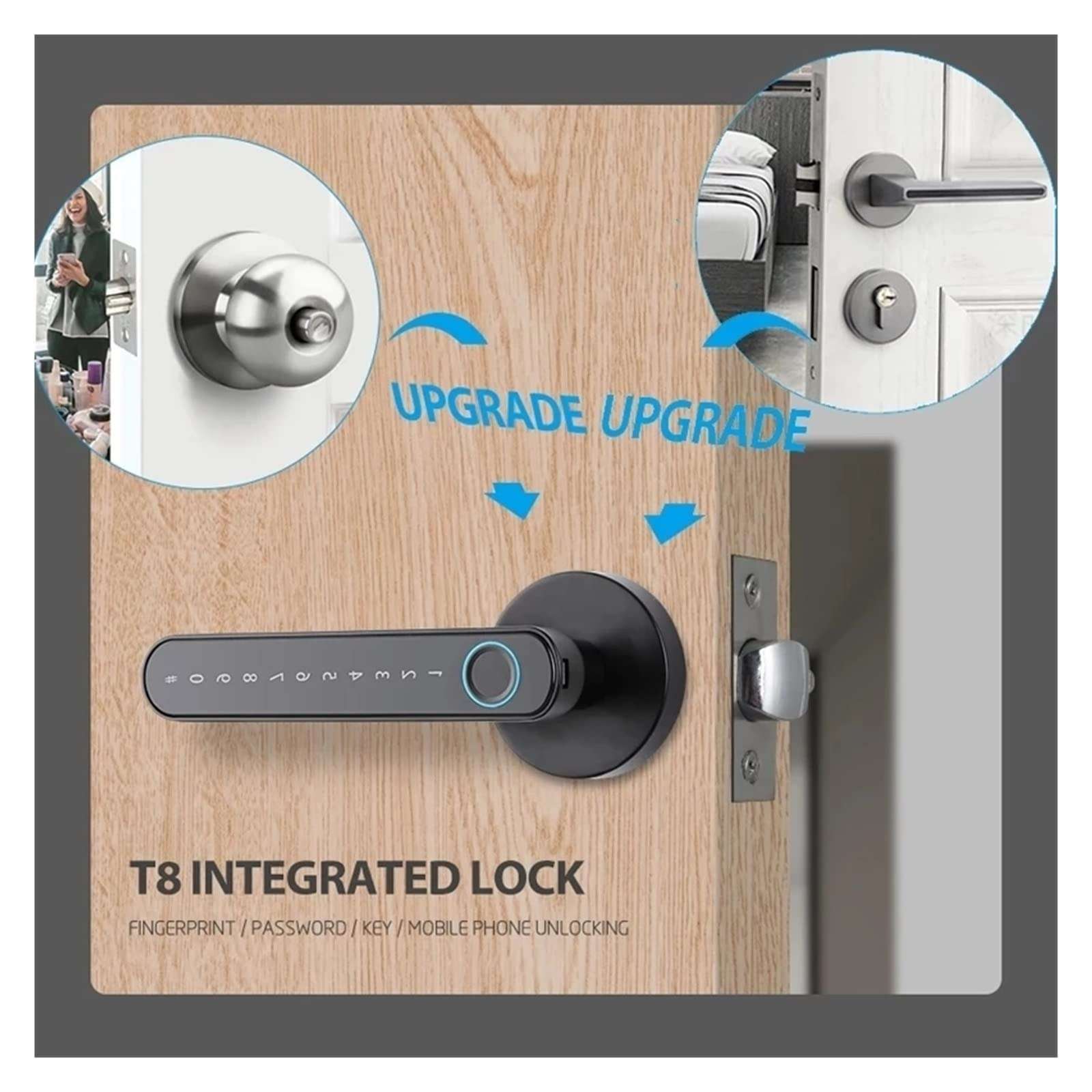Smart Lock, Combination Lock, Fingerprint Door Lock, Door Lock Code Fingerprint Door Knob Keyless Entry Door Lock with Handle for Home Hotel Office Apartment (Color : 3200black) (3201siliver 01) 6