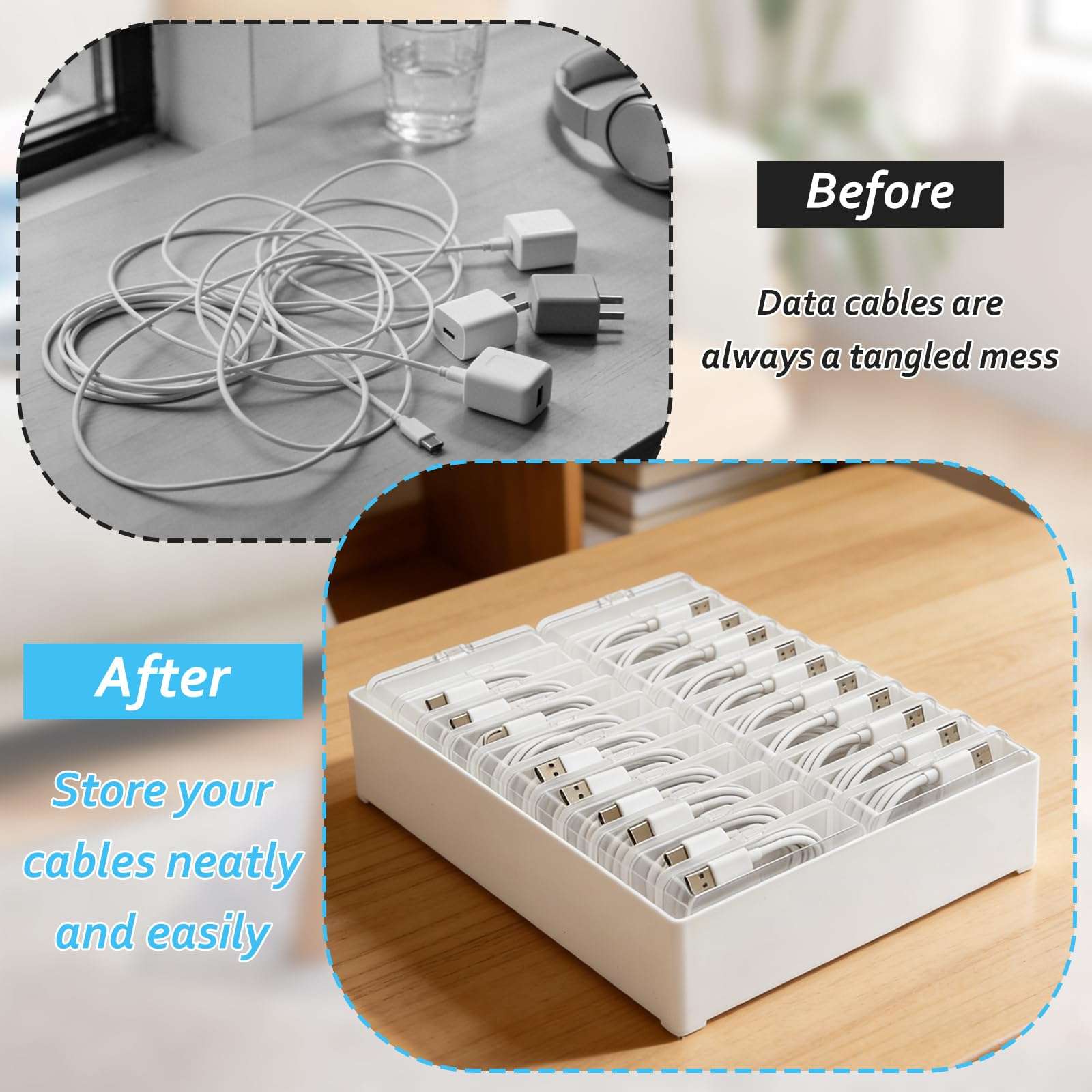 YEXEXINM Extra Large Cable Organizer Box with 22 Clear Switch Case Power Cord Organizer Desktop Cable Management Box Cord Storage Box for Desk Accessories Stationery Supplies Office Home 6