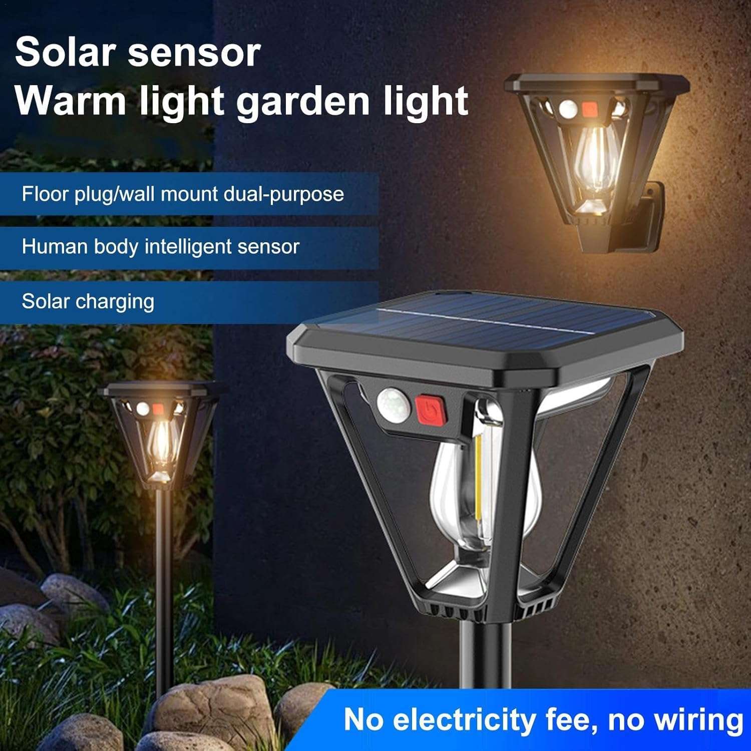 WIDEWINGS Plastic, Abs Solar Lights Outdoor with Motion Sensor with 3 Lighting Modes, Ground Mounting and Wall Mounting, Waterproof Outdoor Solar LED Light, Garden Light, Suitable for Garden (1 Pack) 3