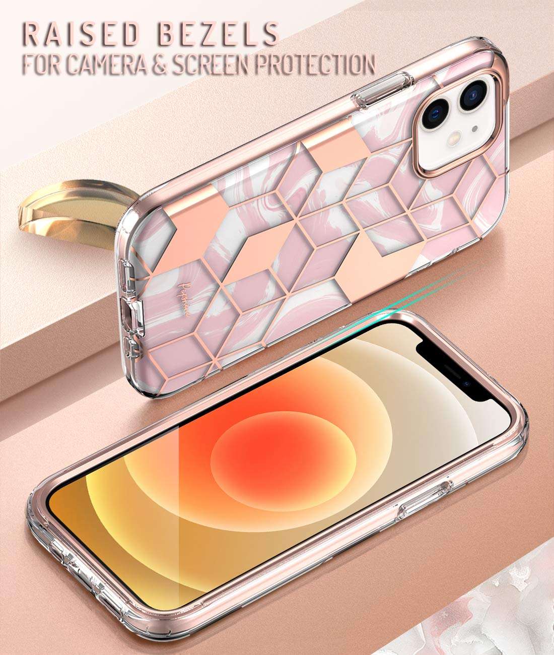 Popshine Marble Series Designed for iPhone 12 Mini 5.4 inch Case, Premium Hybrid Slim Stylish Full Body Protective Flexible TPU Bumper Case with Built-in-Screen Protector, Liquid Marble Pink 5