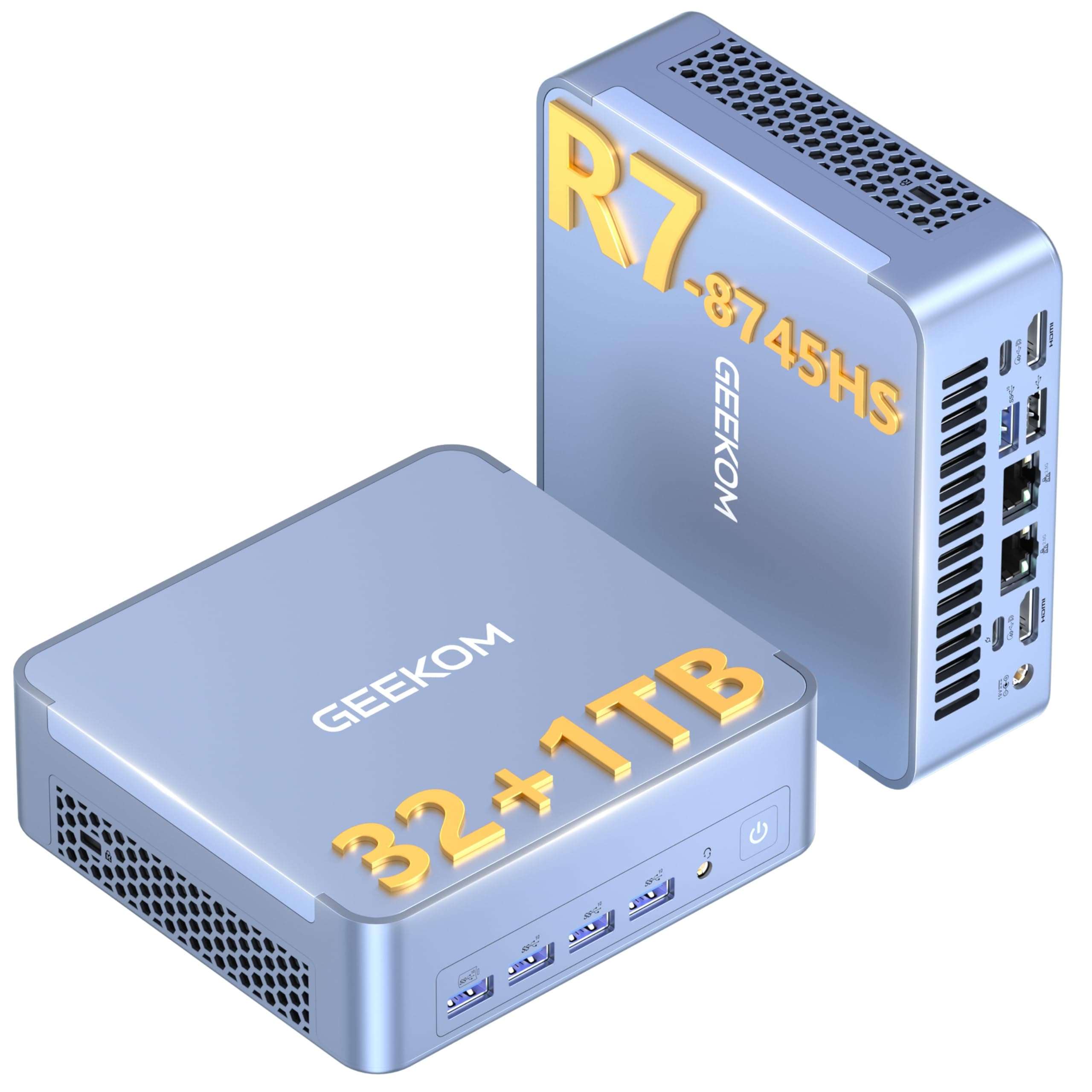 GEEKOM AX8 Max Mini PC with AMD Ryzen 7 8745HS Dual 2.5GbE Lan Port| 32GB DDR5(Upgradable),1TB NVMe SSD(Expandable)| Radeon 780M,USB4.0(40Gbps),Quad Display| Windows 11 Pro Gaming,Office,Video Editing 2